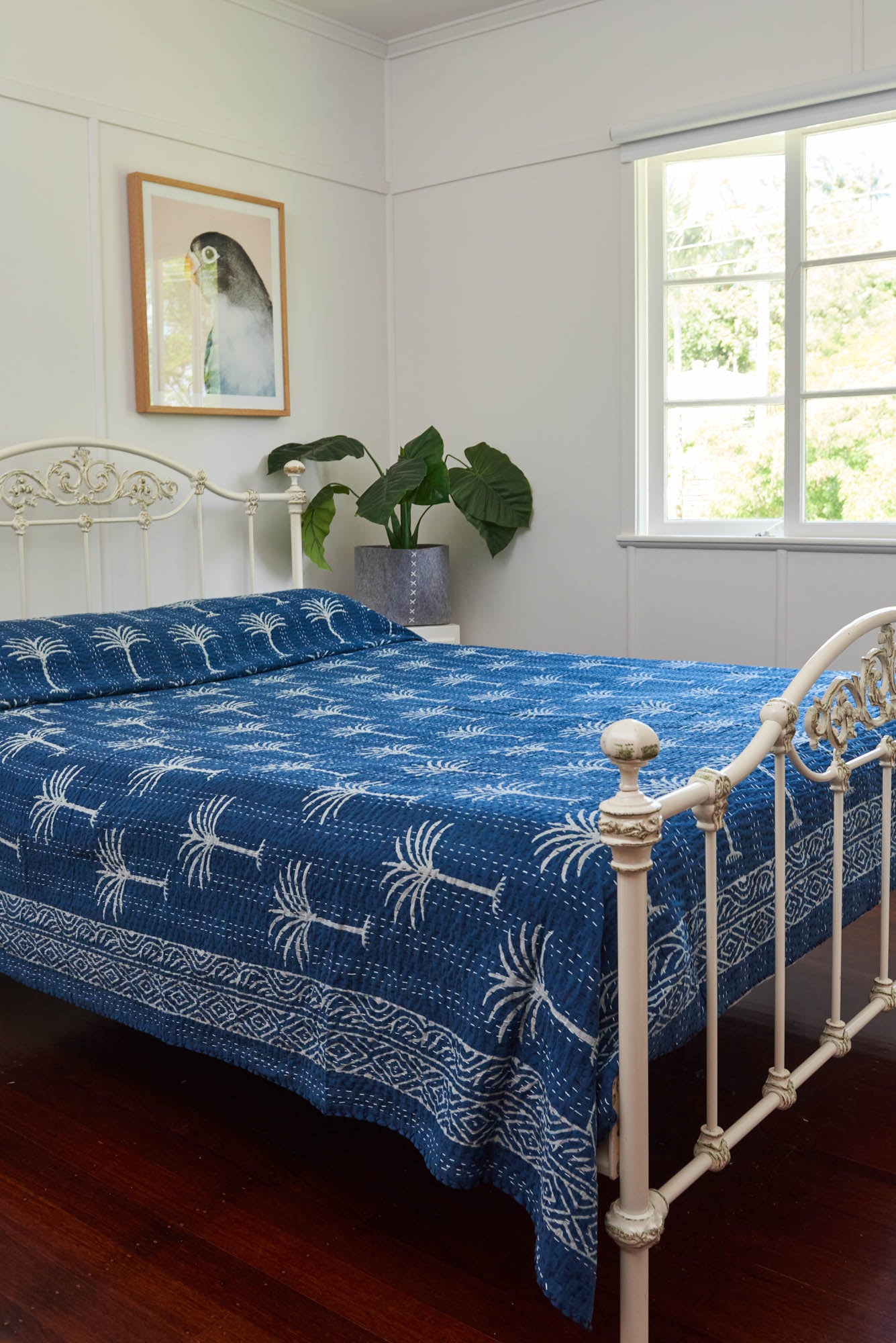 Kantha Quilt Indigo Palms