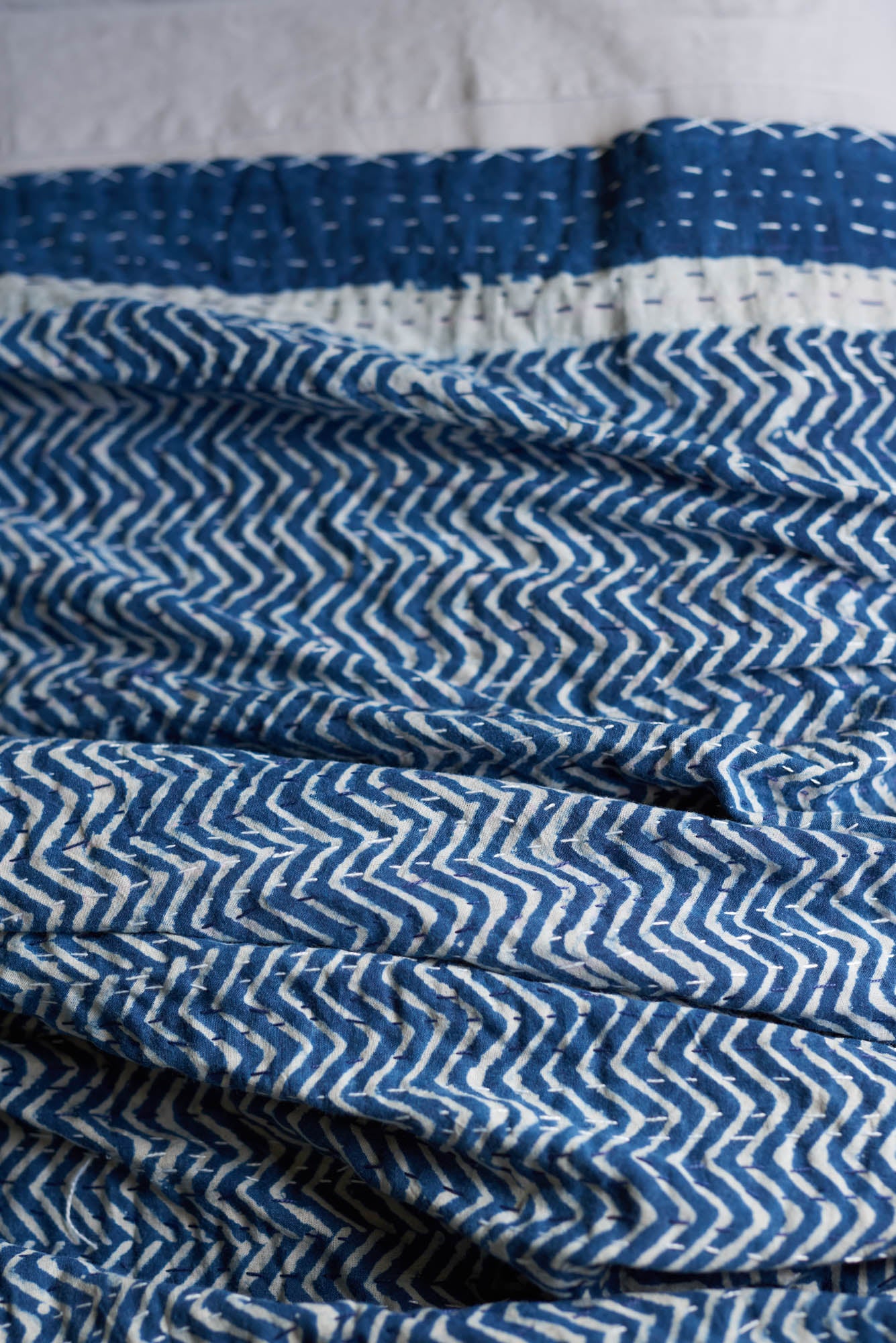 Kantha Quilt Indigo Zig Zag