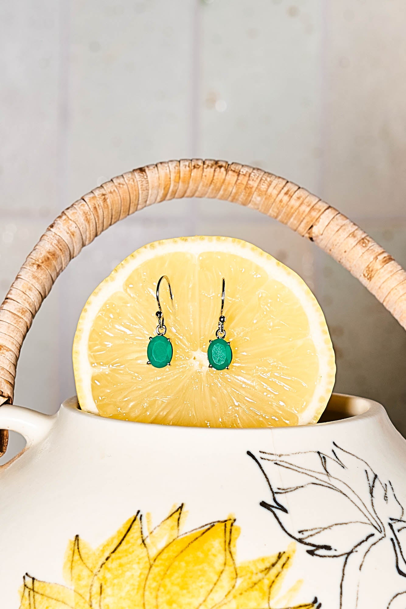 Green Onyx Silver Drop Earrings