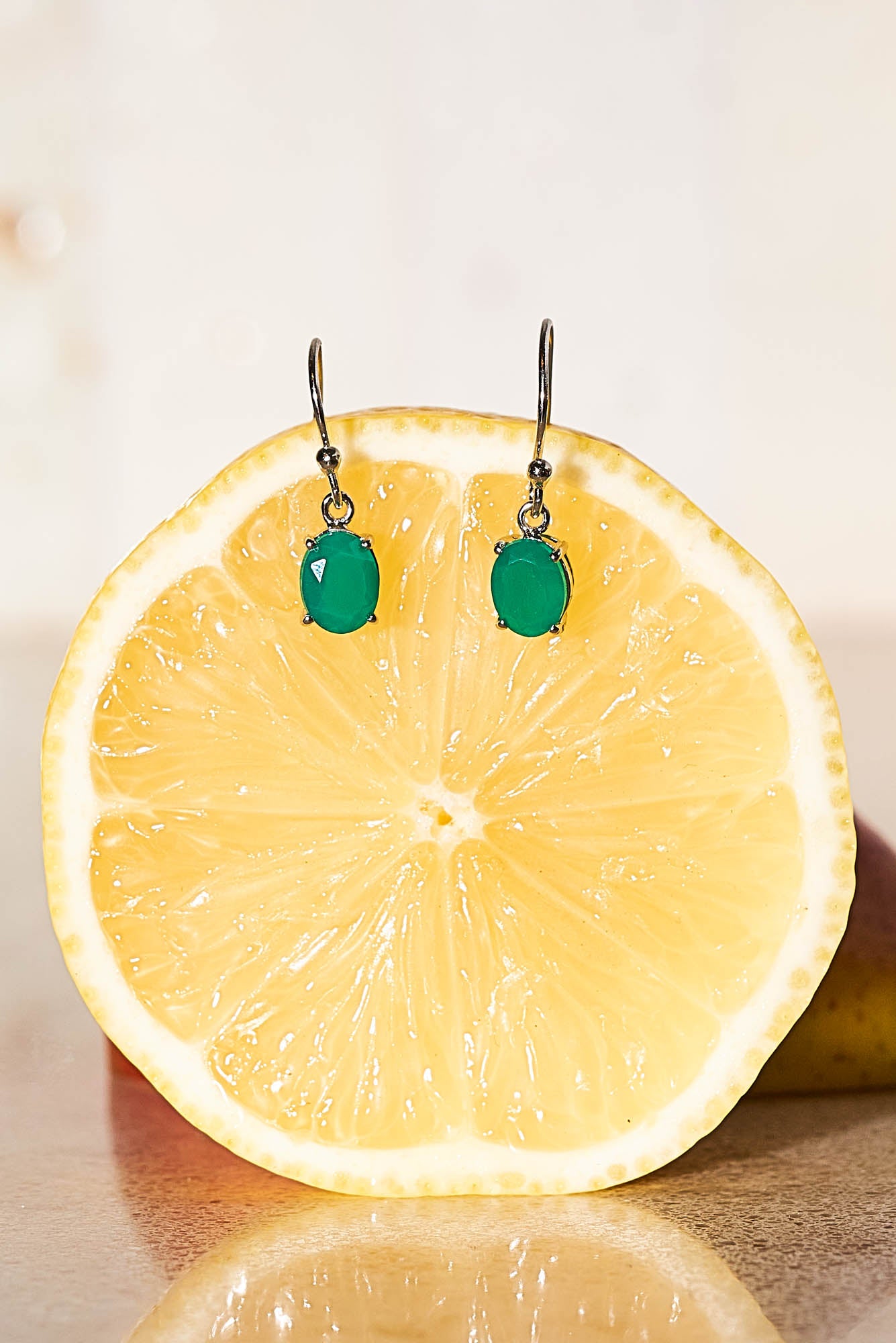 Green Onyx Silver Drop Earrings