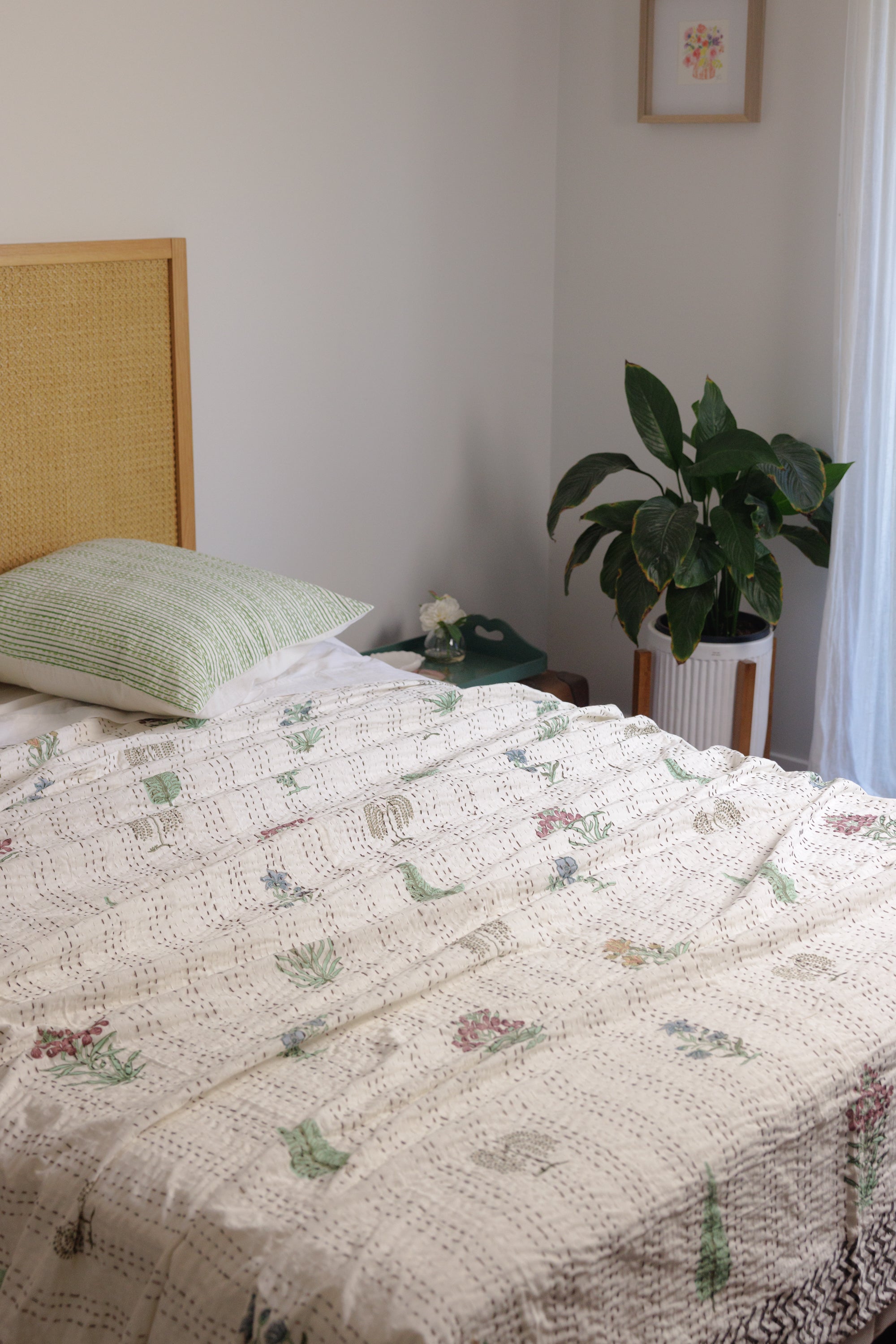 Kantha European Pillowcase Lime Green