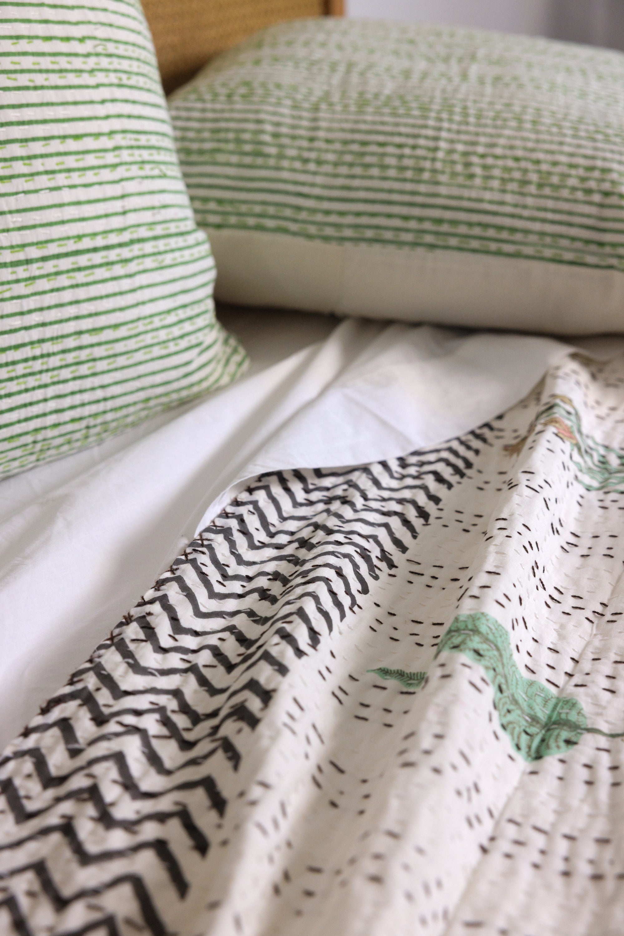 Kantha European Pillowcase Lime Green