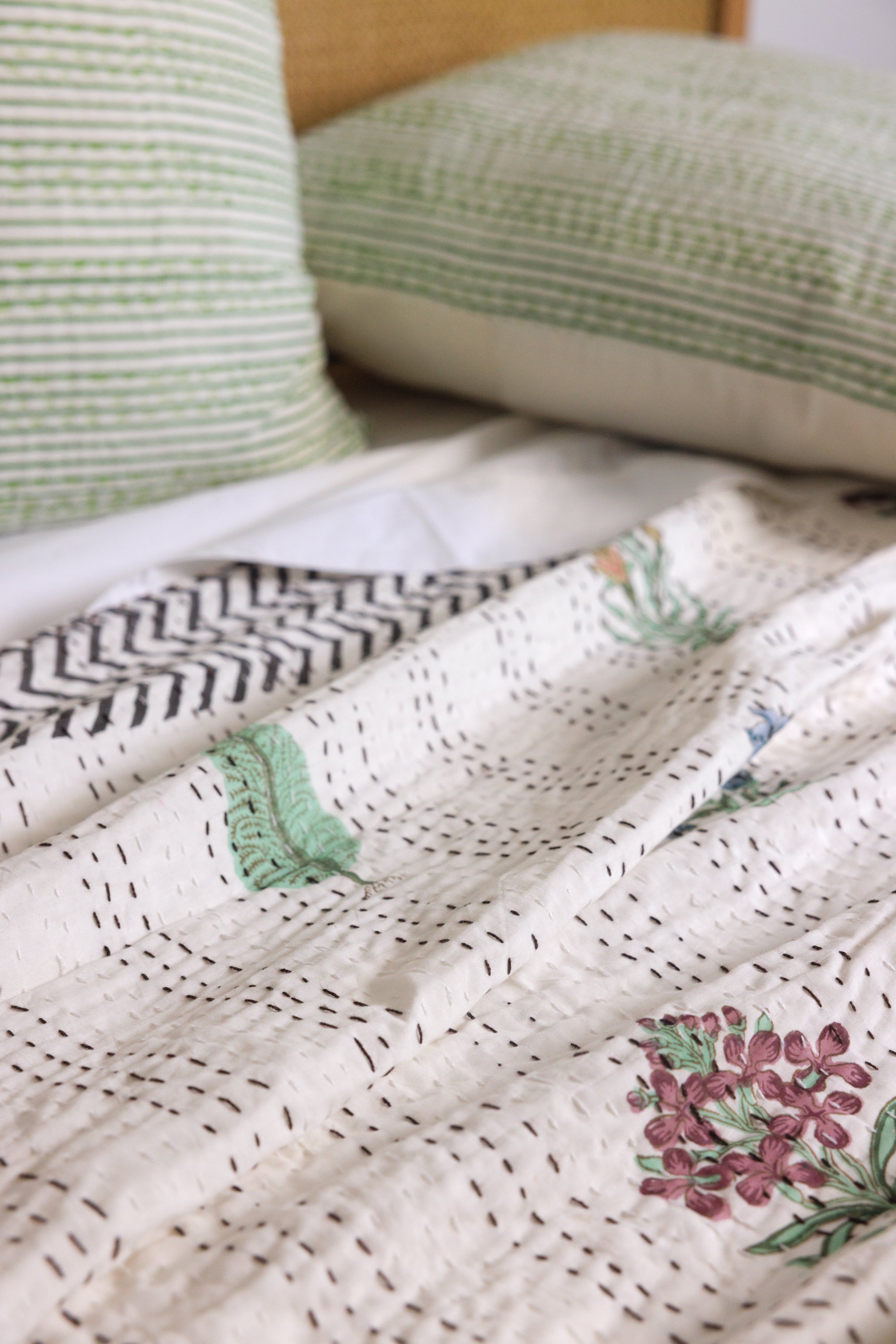 Kantha European Pillowcase Lime Green