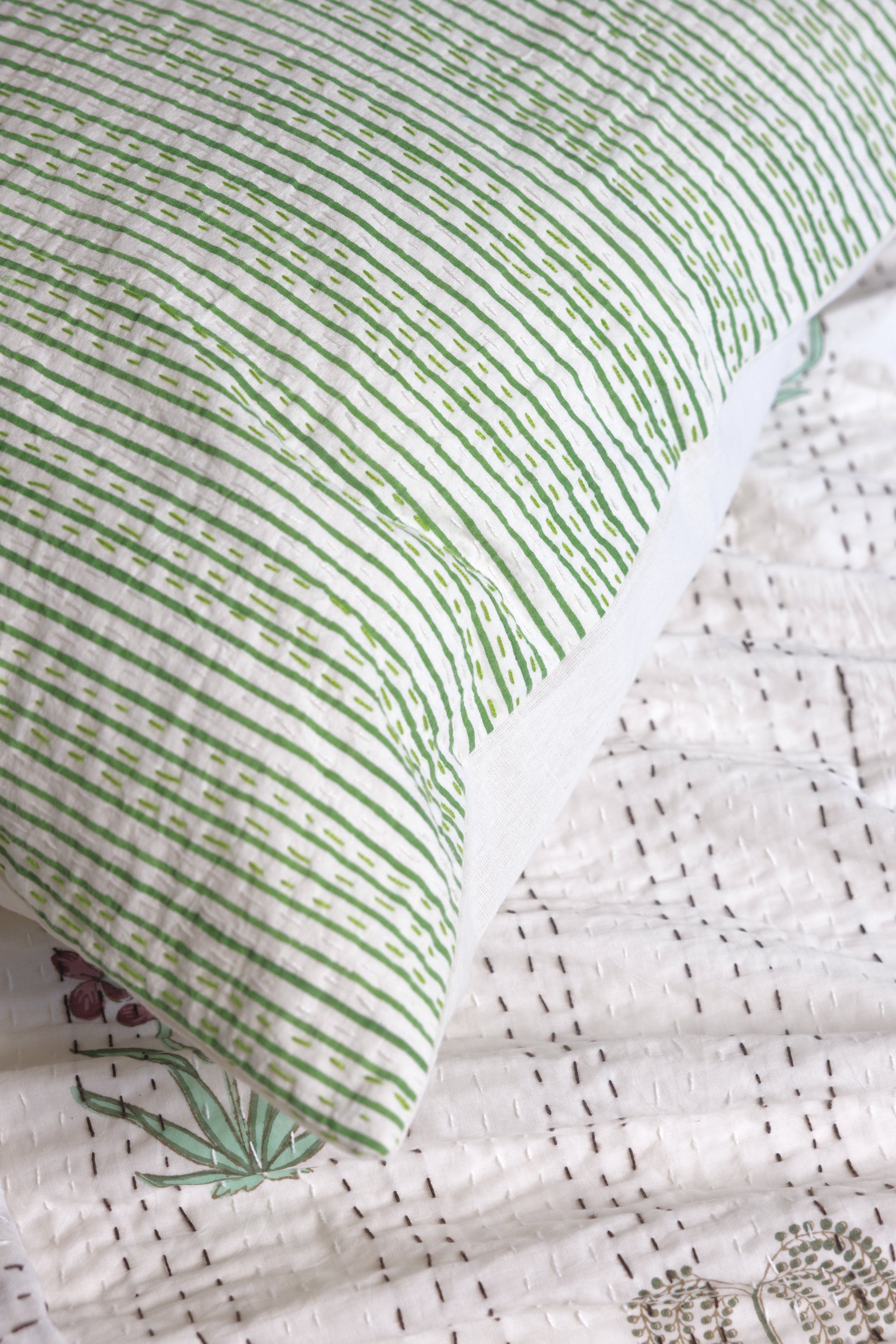Kantha European Pillowcase Lime Green