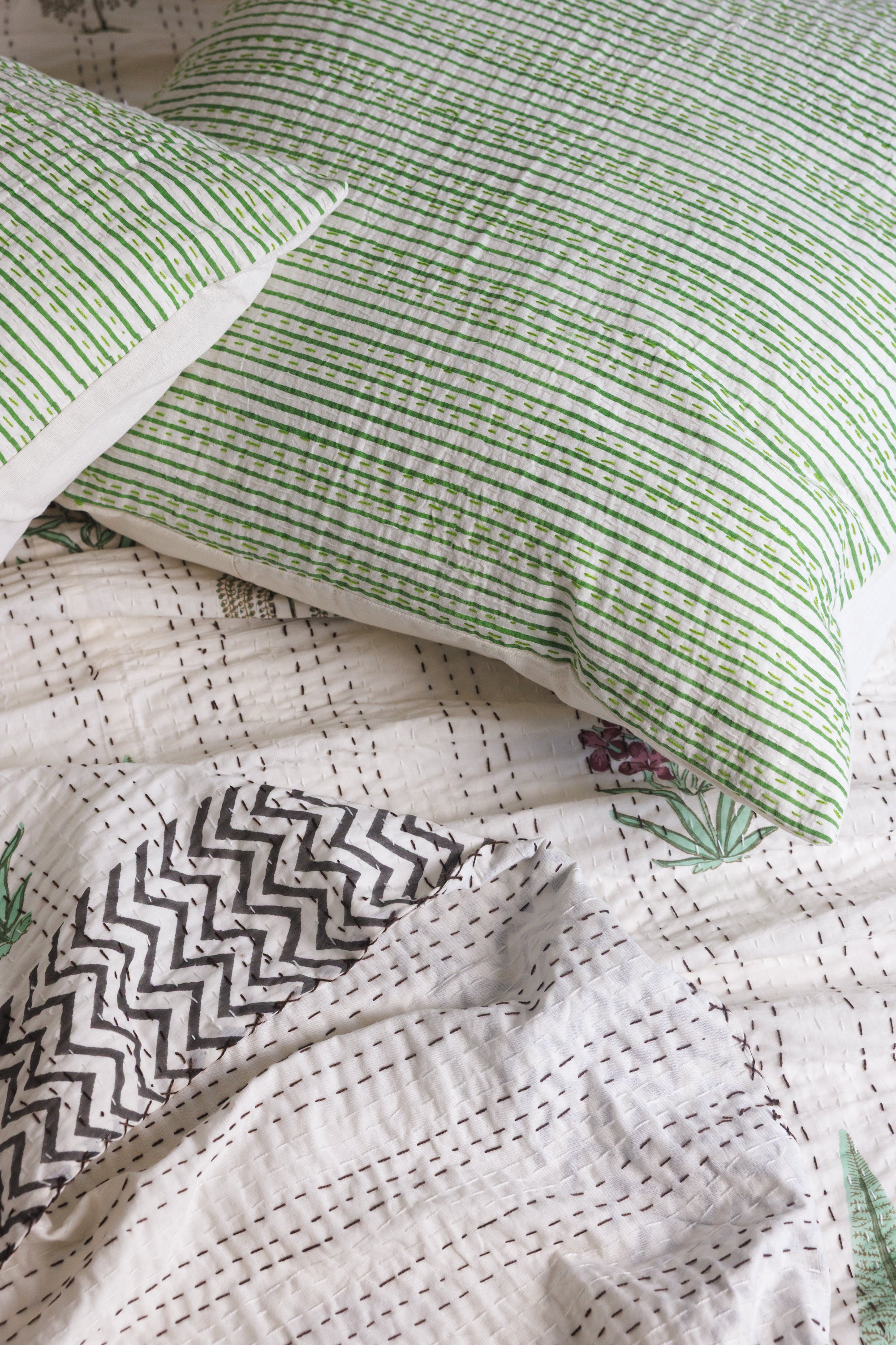 Kantha European Pillowcase Lime Green
