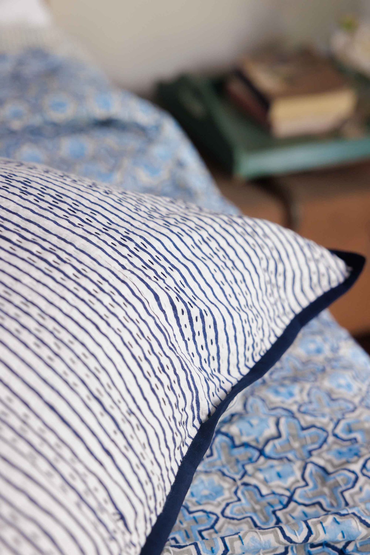 Kantha Stitched European Pillowcase Imperial Blue