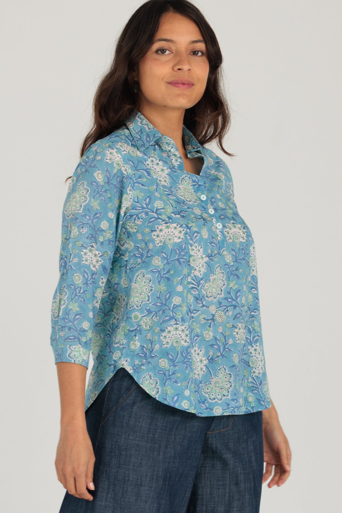 Cassie Shirt Seafoam Bloom