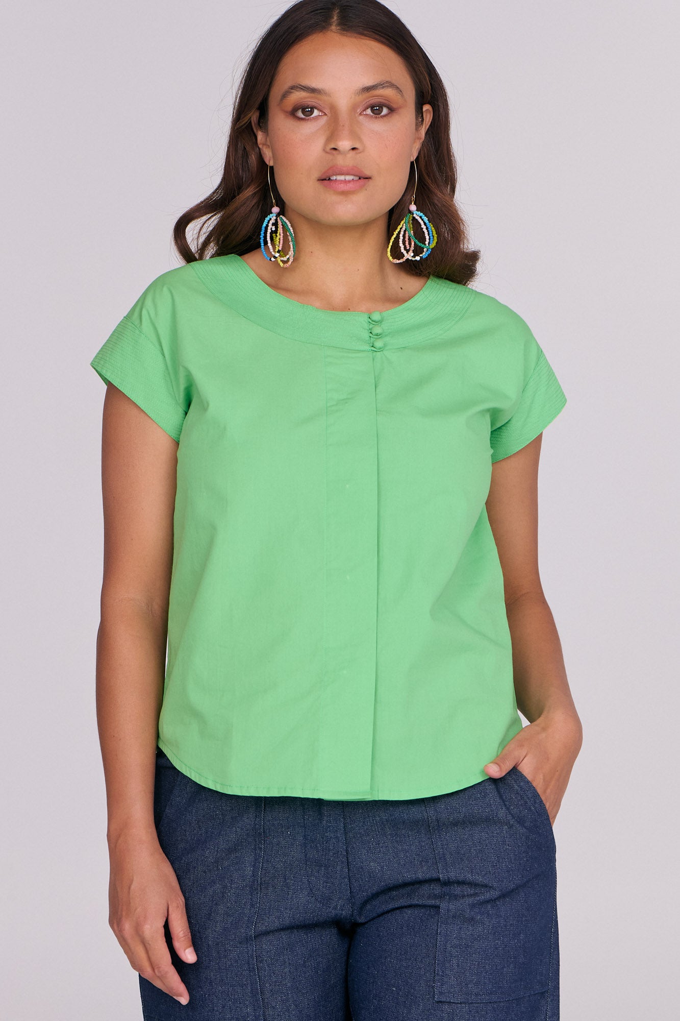 Blueberry Top in Apple Green