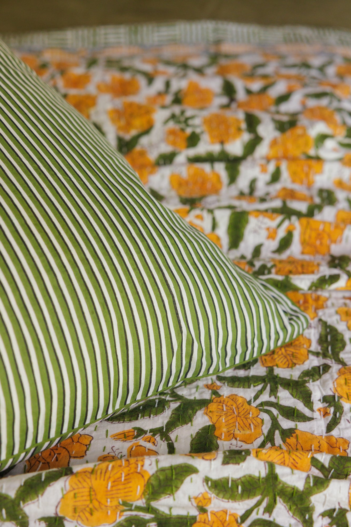 European Pillowcase Olive Stripes