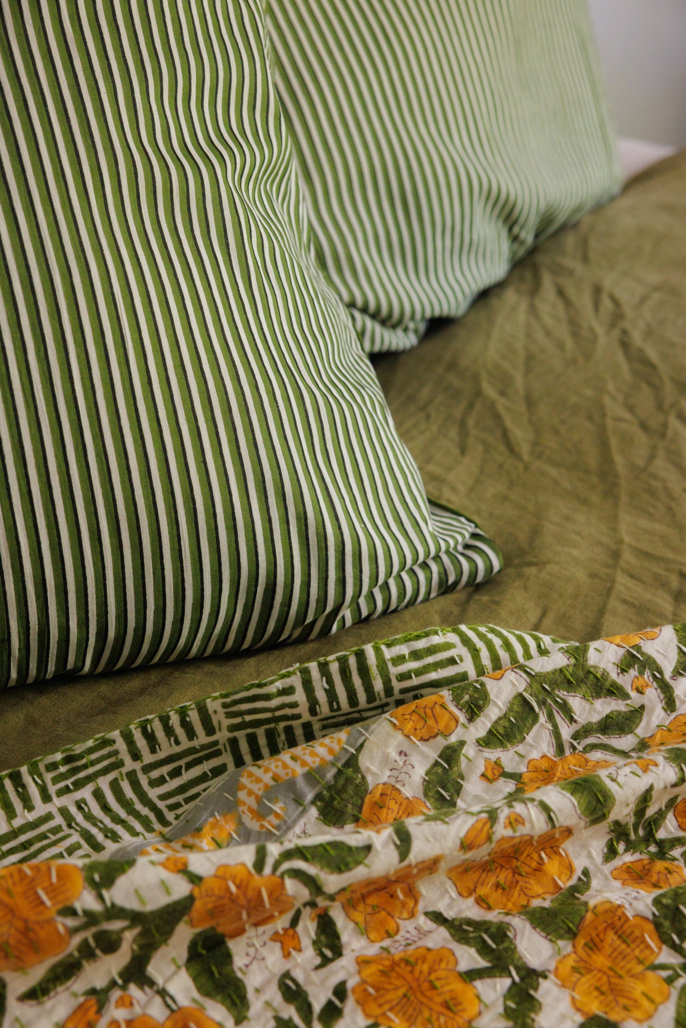 European Pillowcase Olive Stripes