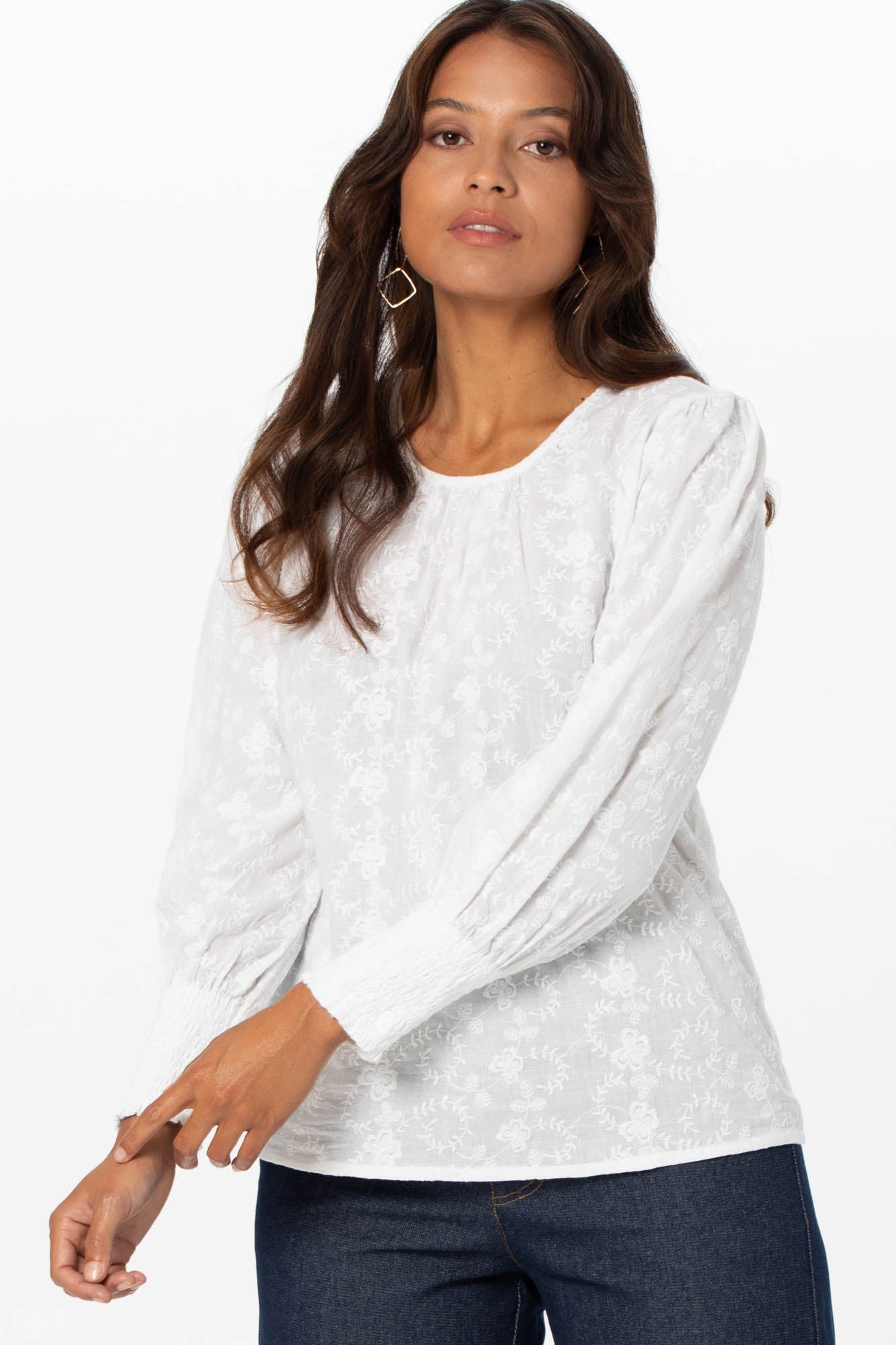 Farah Top White Embroidery