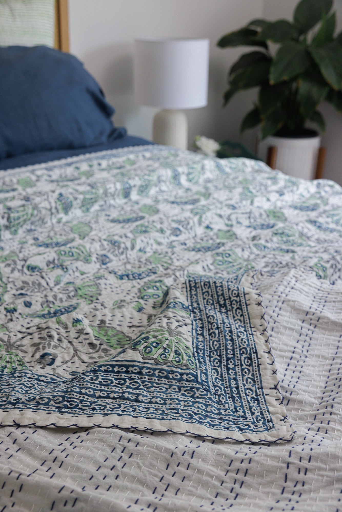 Kantha Quilt Floral Mint