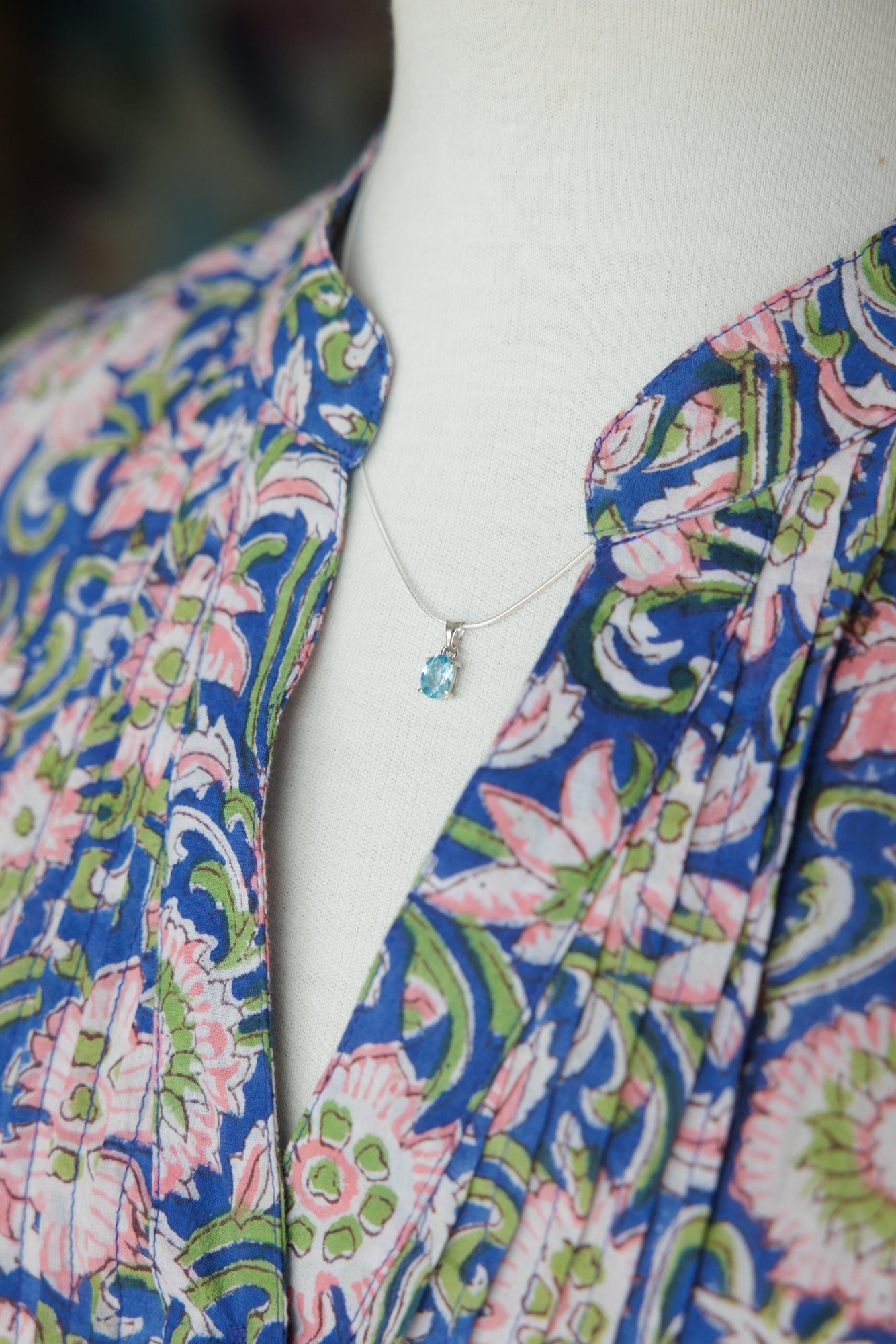 Bright Blue Topaz Pendant & Necklace