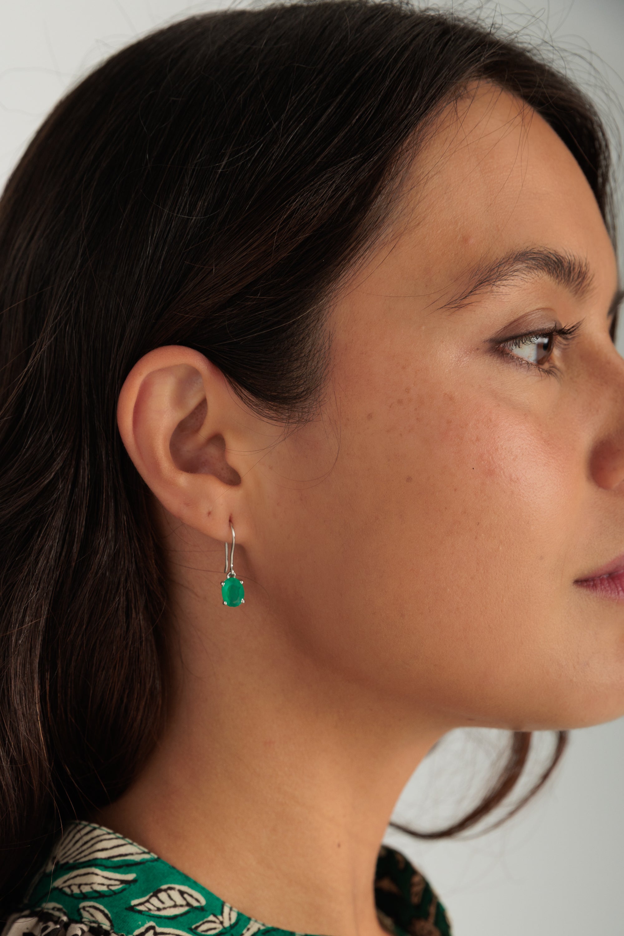 Green Onyx Silver Drop Earrings