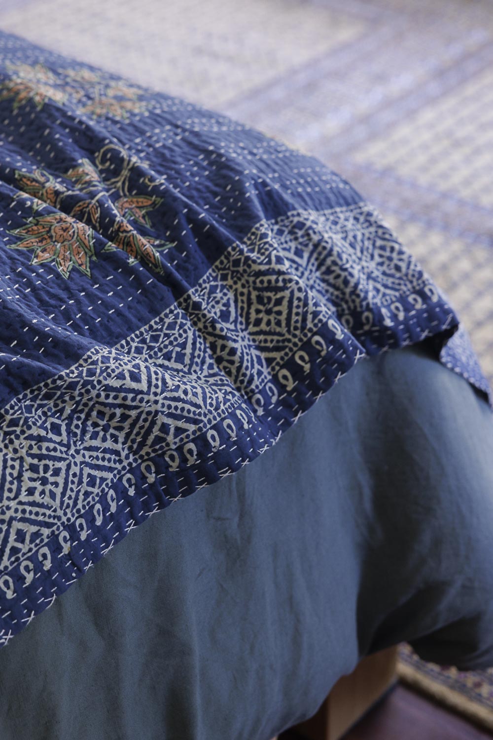 Kantha Quilt Indigo Lillies