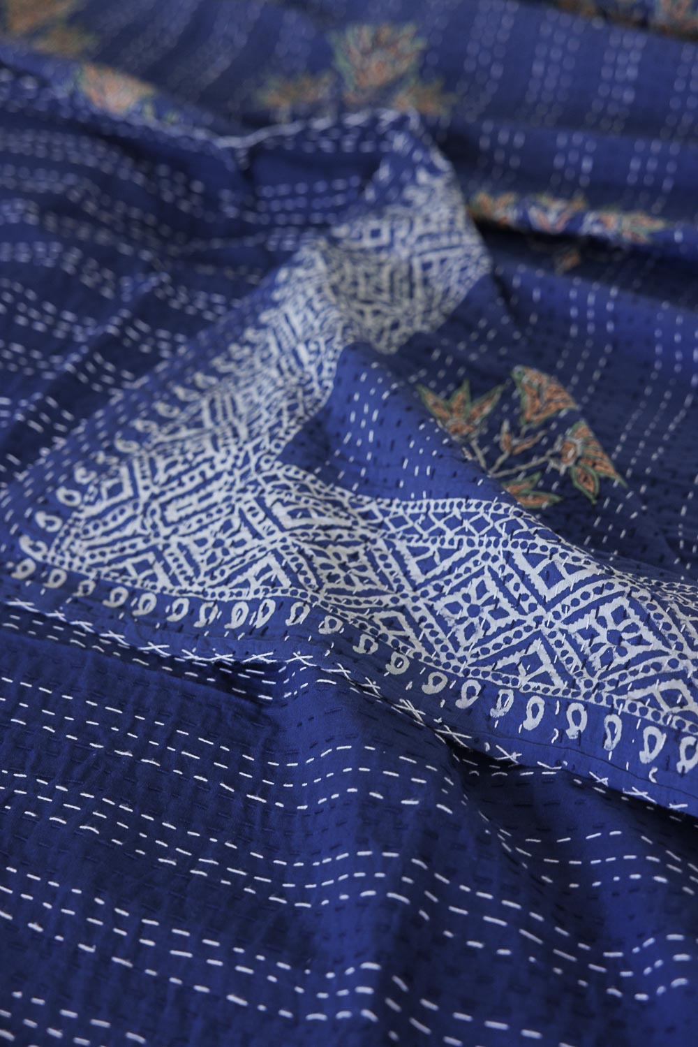 Kantha Quilt Indigo Lillies