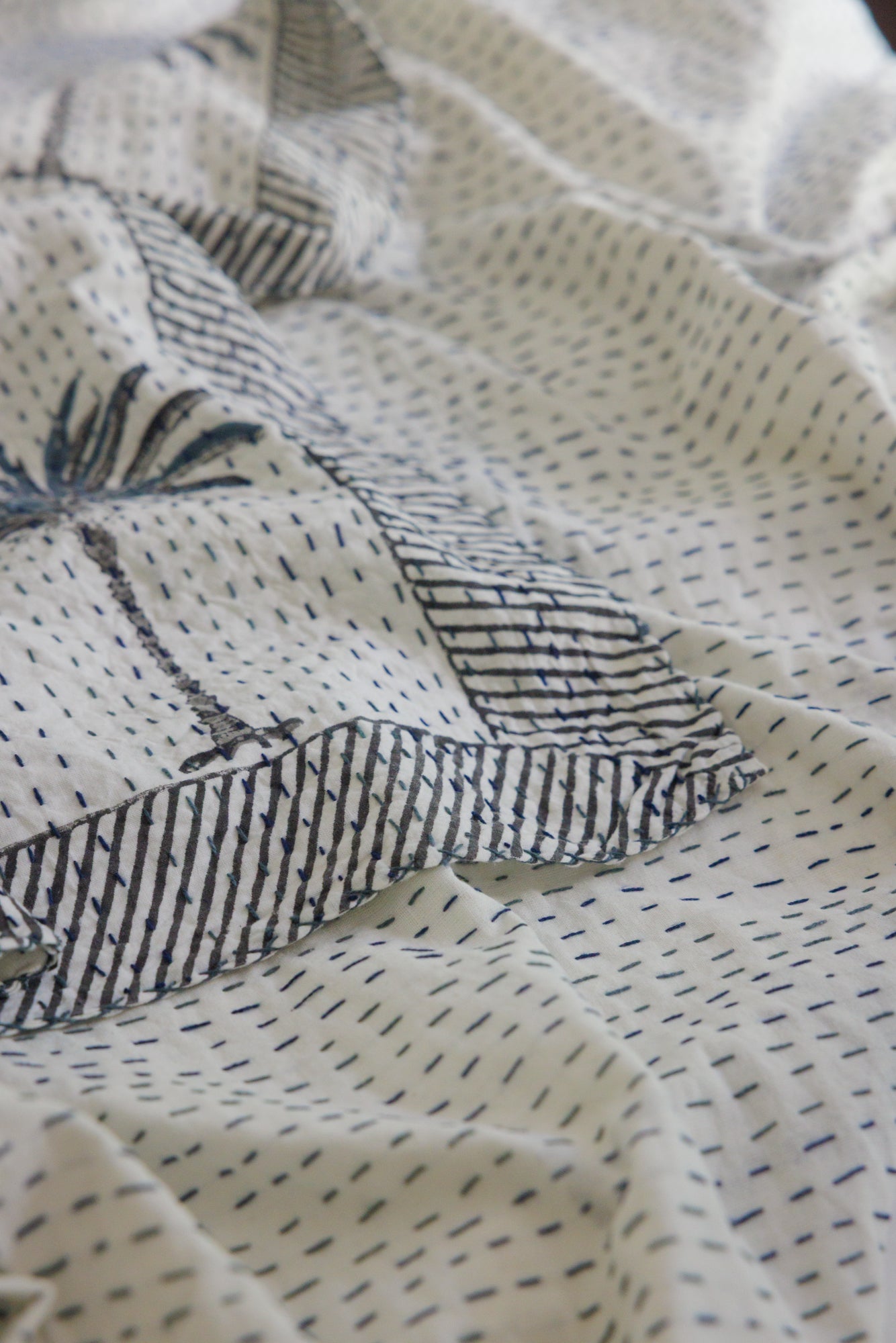 Kantha Quilt Cool Palms