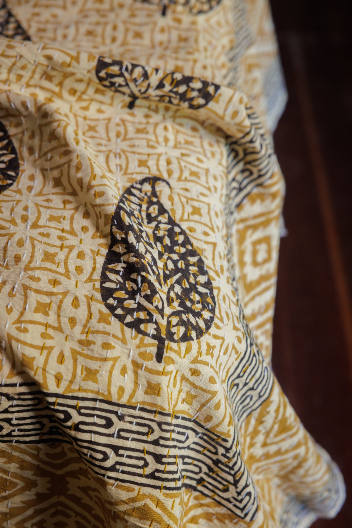 Kantha Quilt Falling Leaves