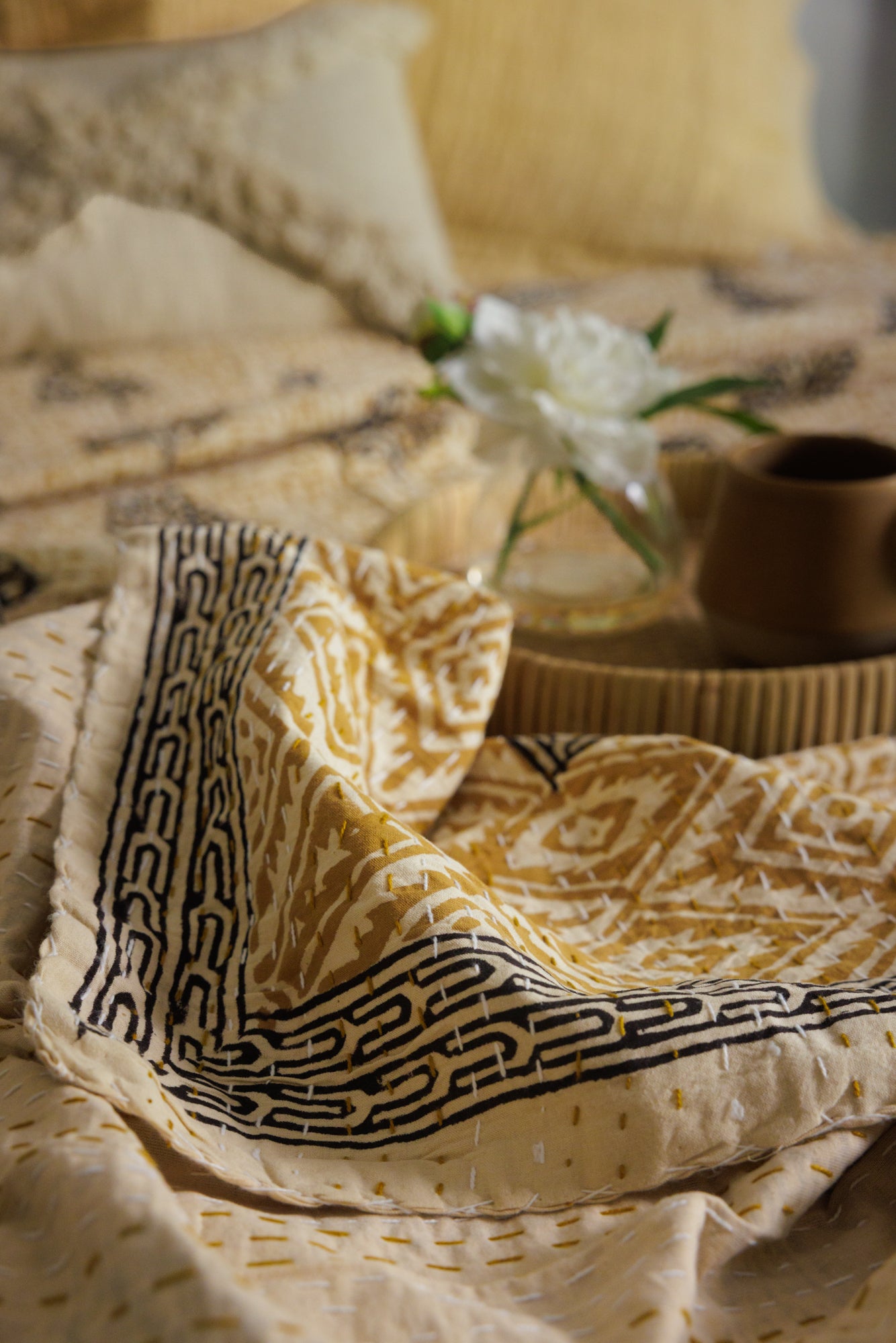 Kantha Quilt Falling Leaves