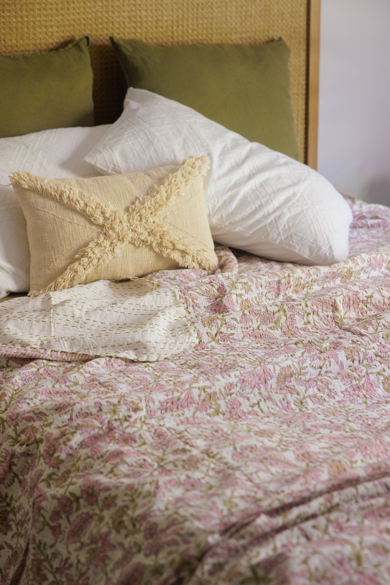 Kantha Quilt Pastel Flowers