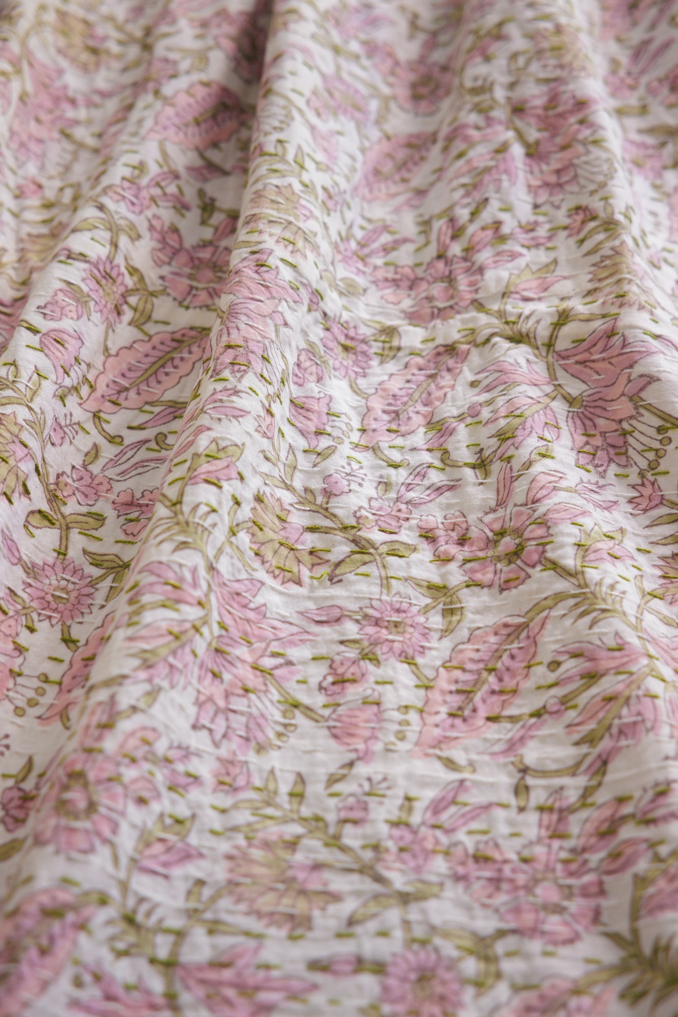 Kantha Quilt Pastel Flowers