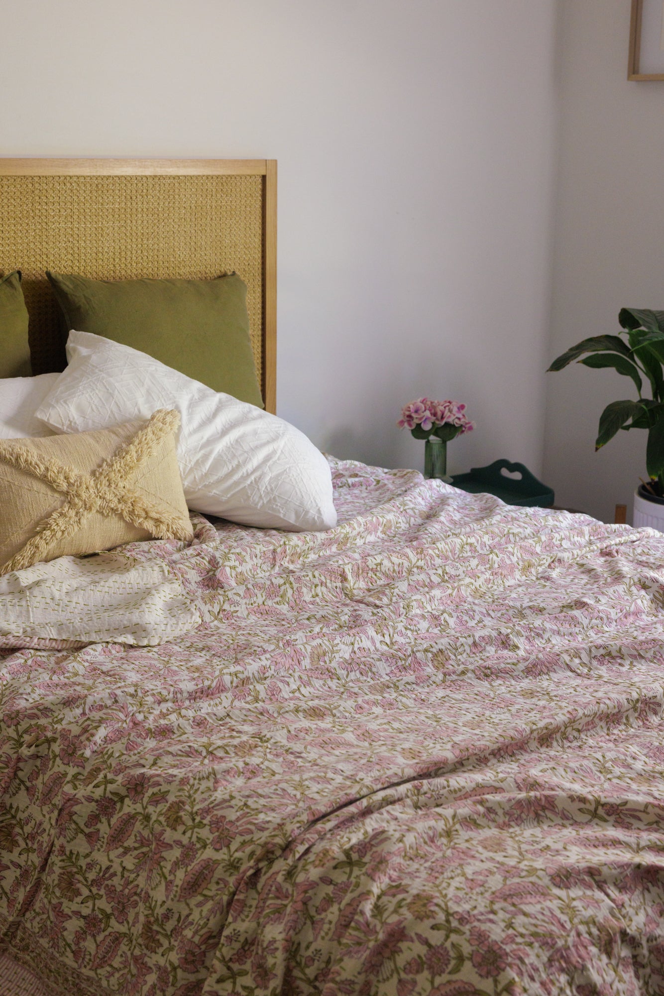 Kantha Quilt Pastel Flowers