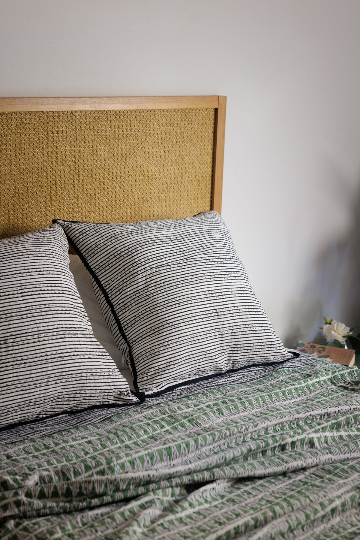 Kantha Stitched European Pillowcases Black