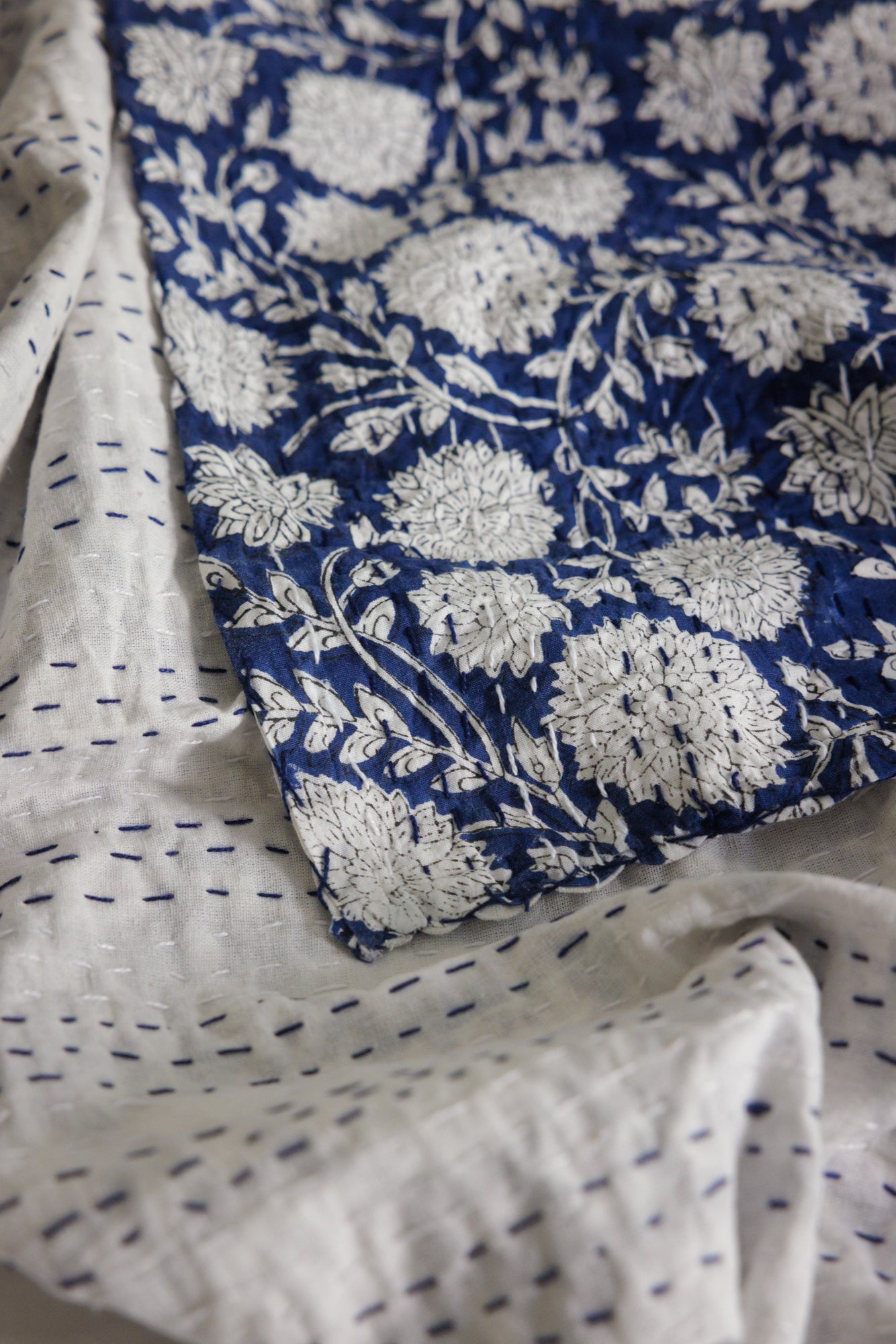 Kantha Quilt Indigo Dahlia