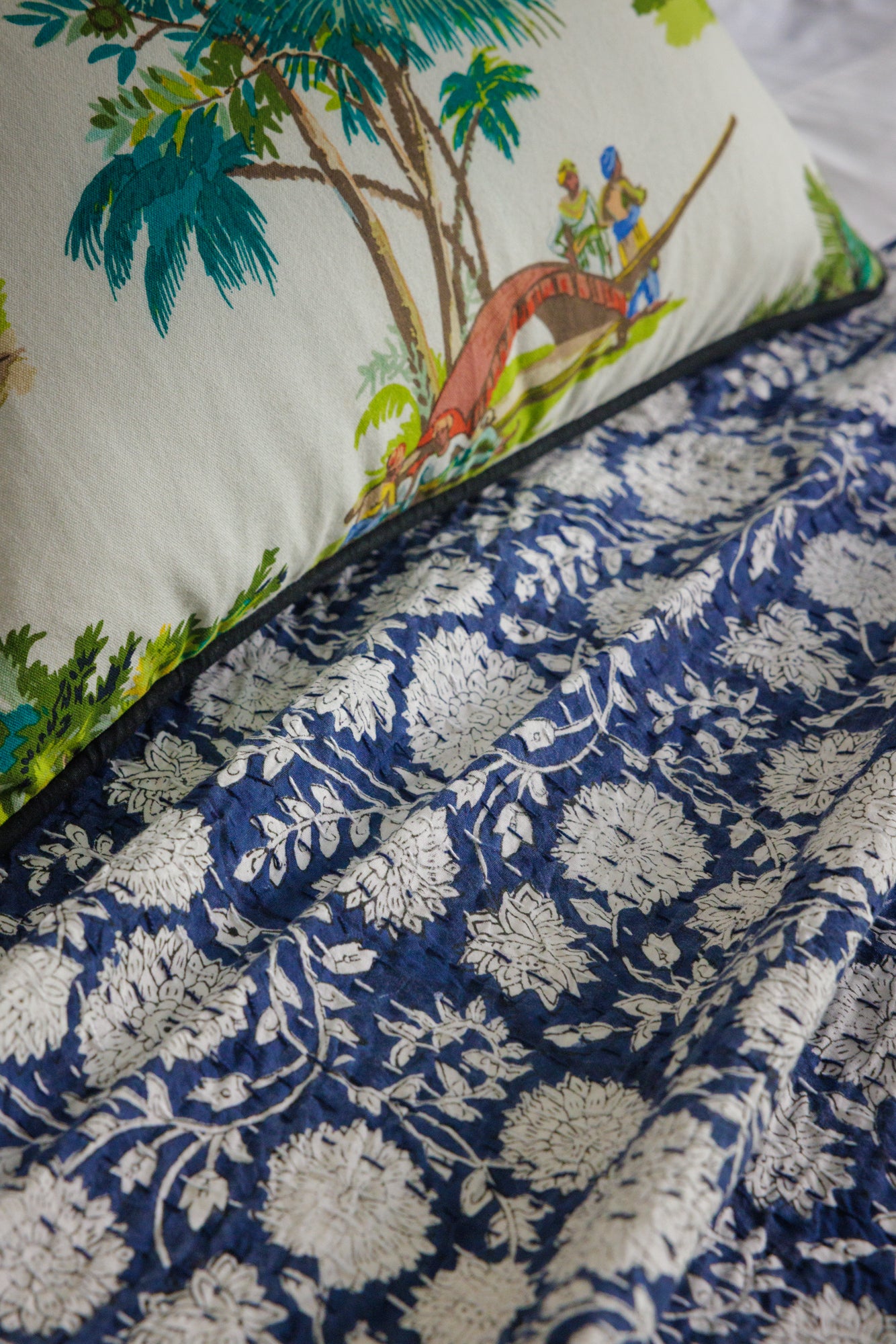 Kantha Quilt Indigo Dahlia