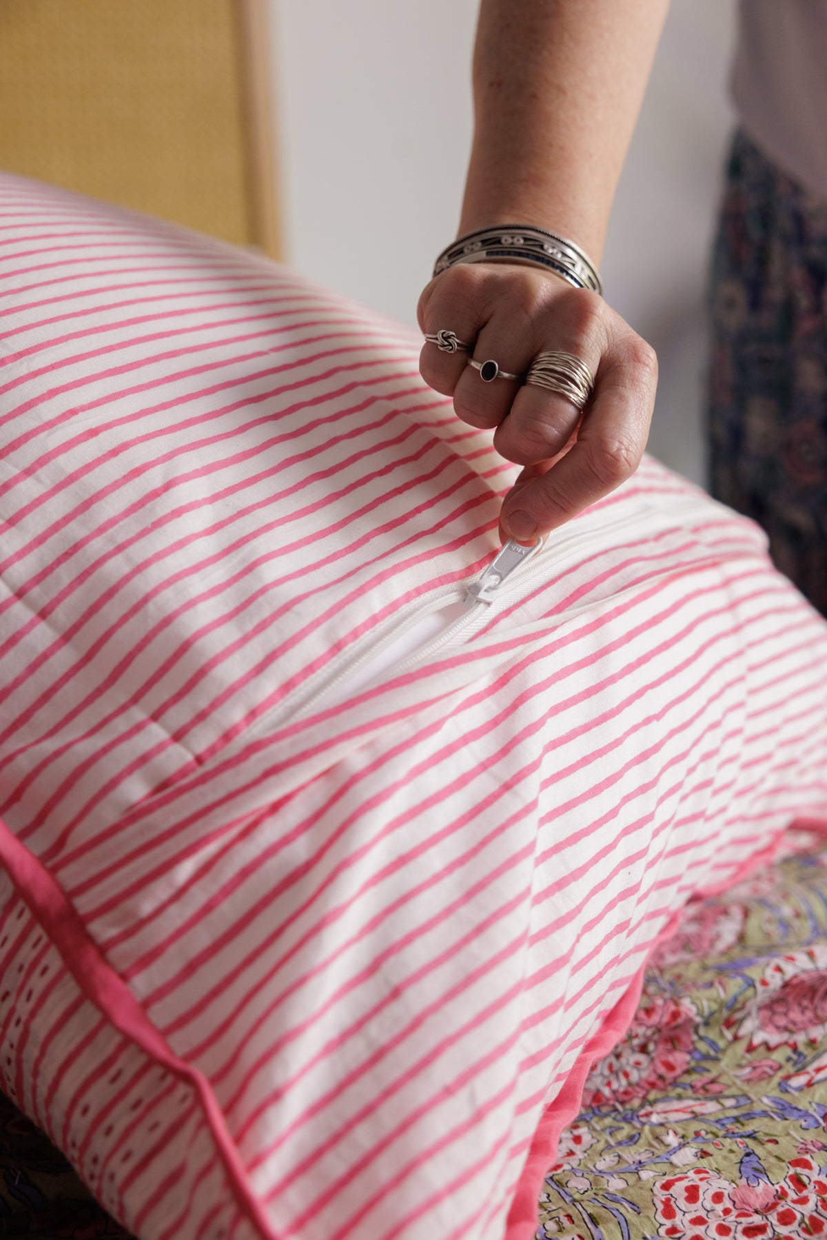 Kantha Stitched European Pillowcases Blush