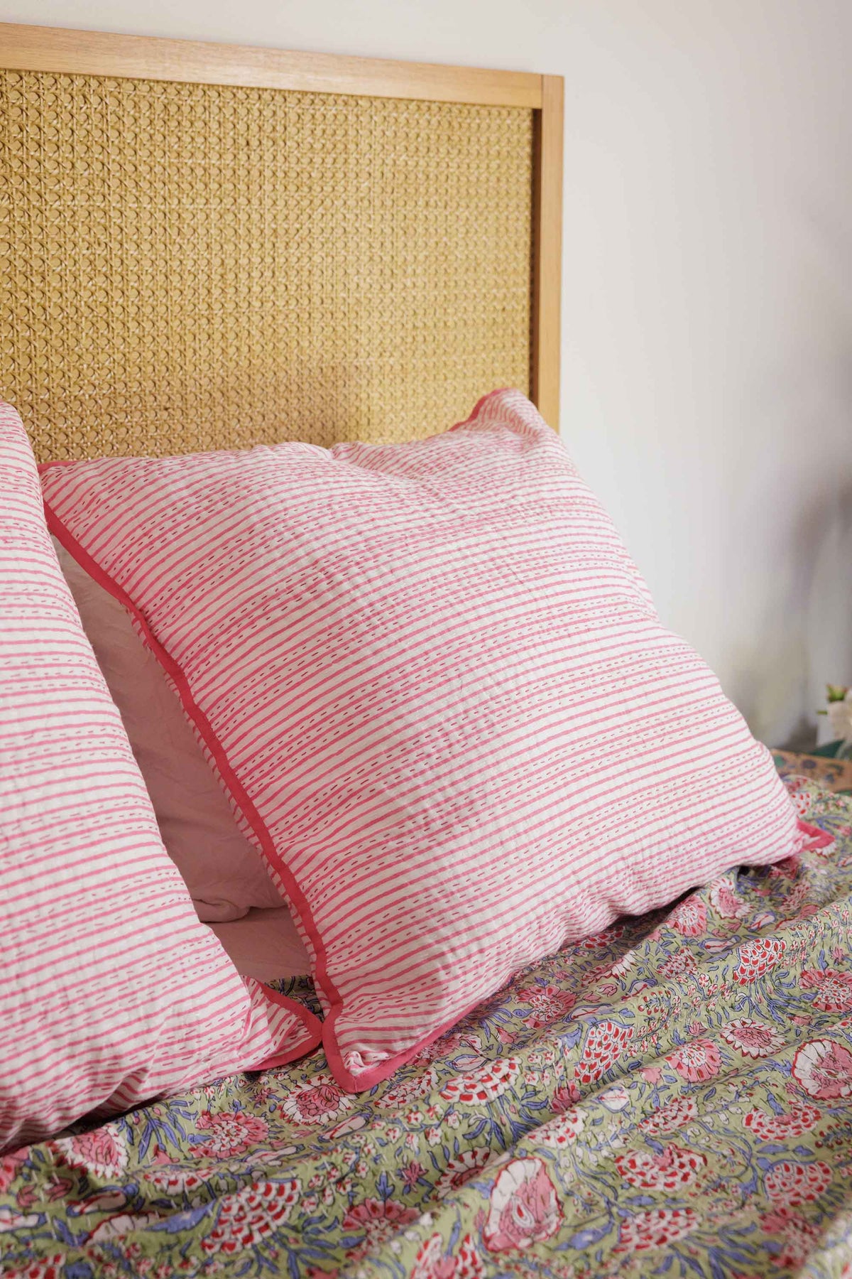 Kantha Stitched European Pillowcases Blush