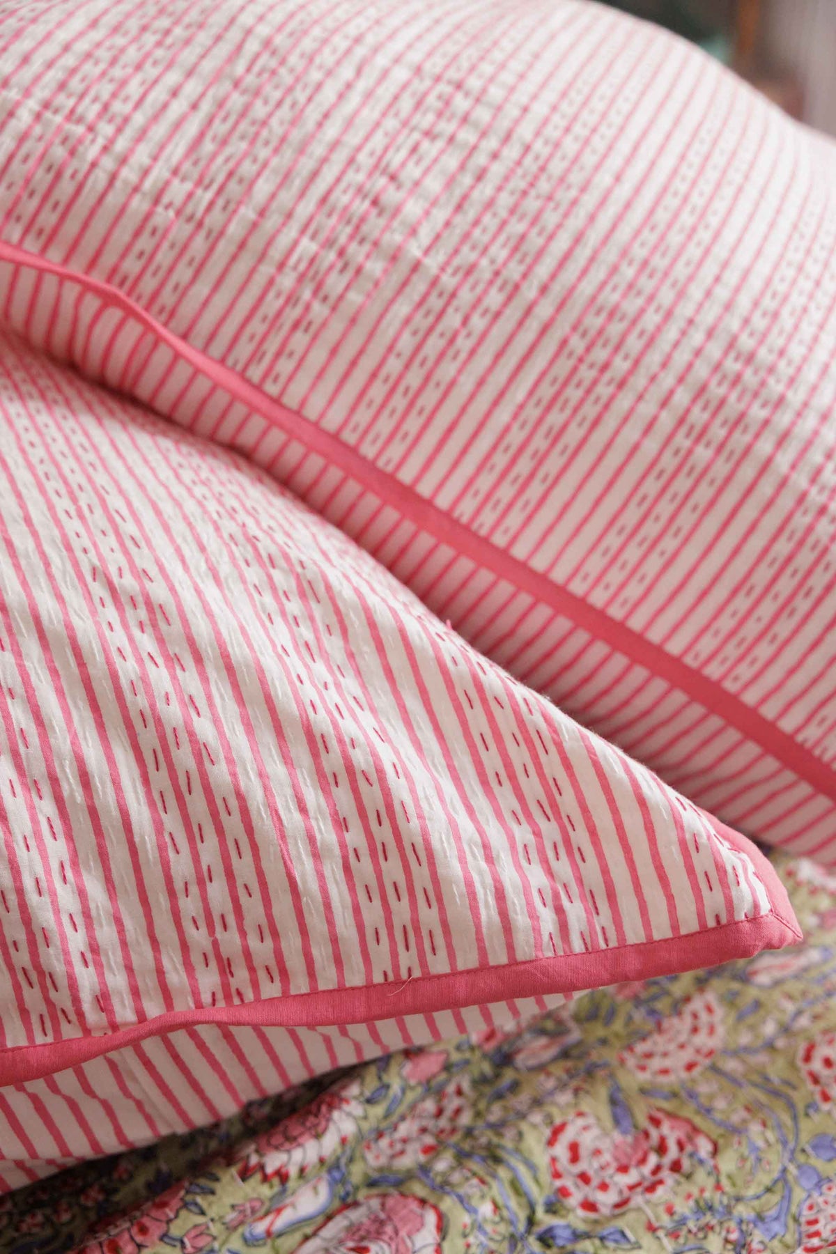 Kantha Stitched European Pillowcases Blush