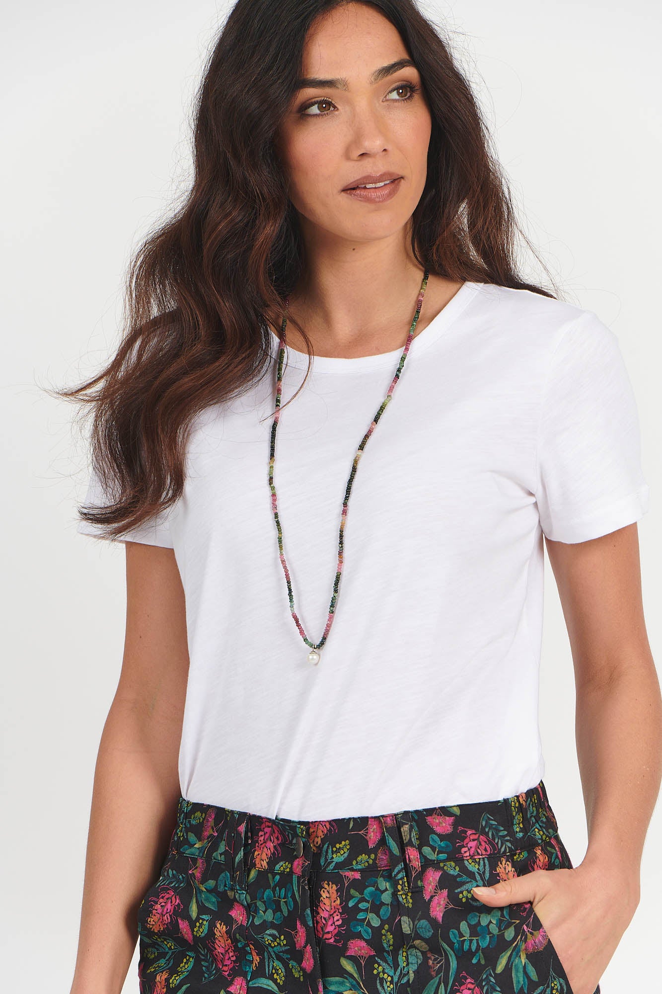 Tourmaline Long Necklace & Freshwater Pearl