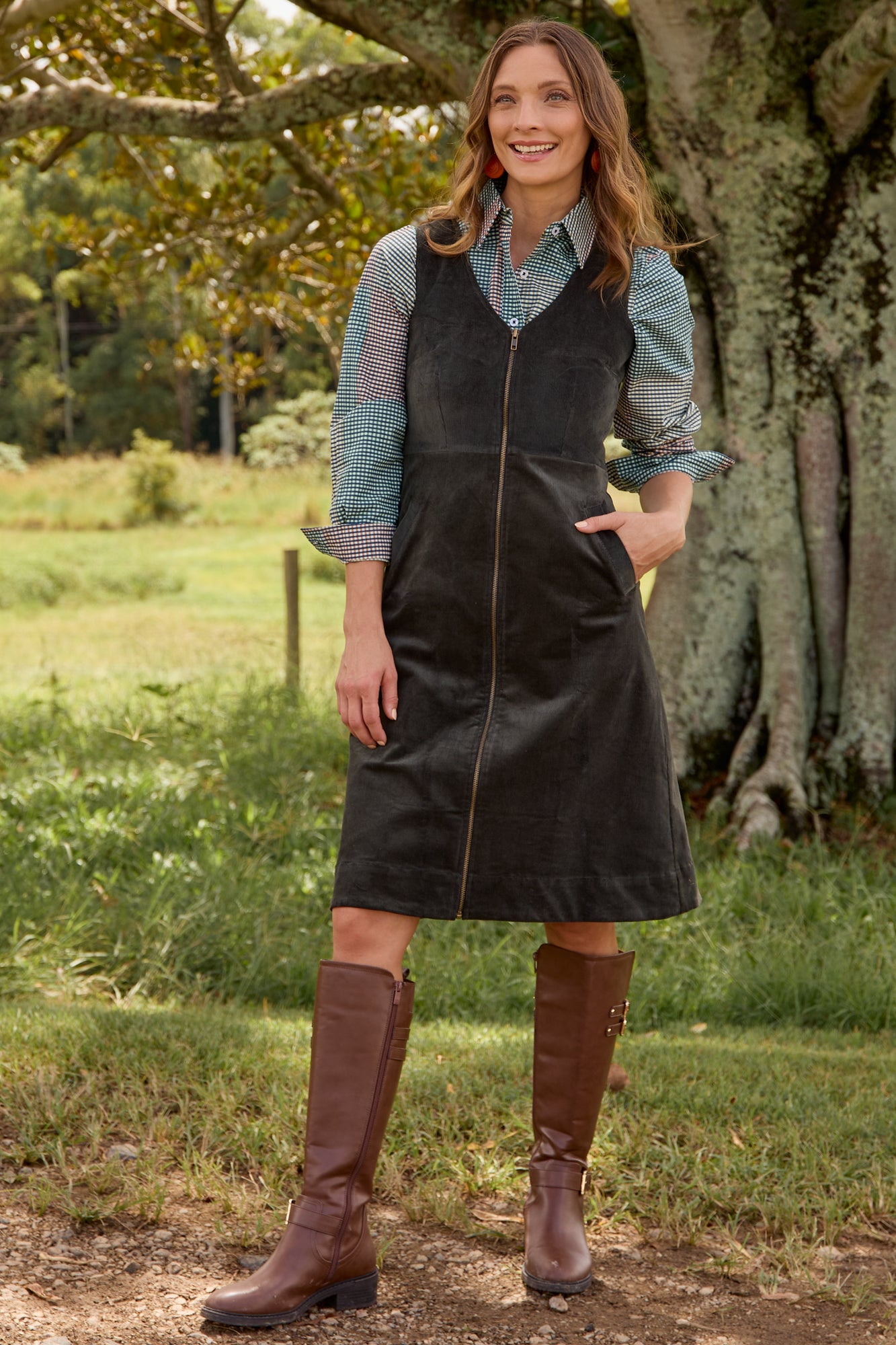 Mila Pinafore Juniper Green