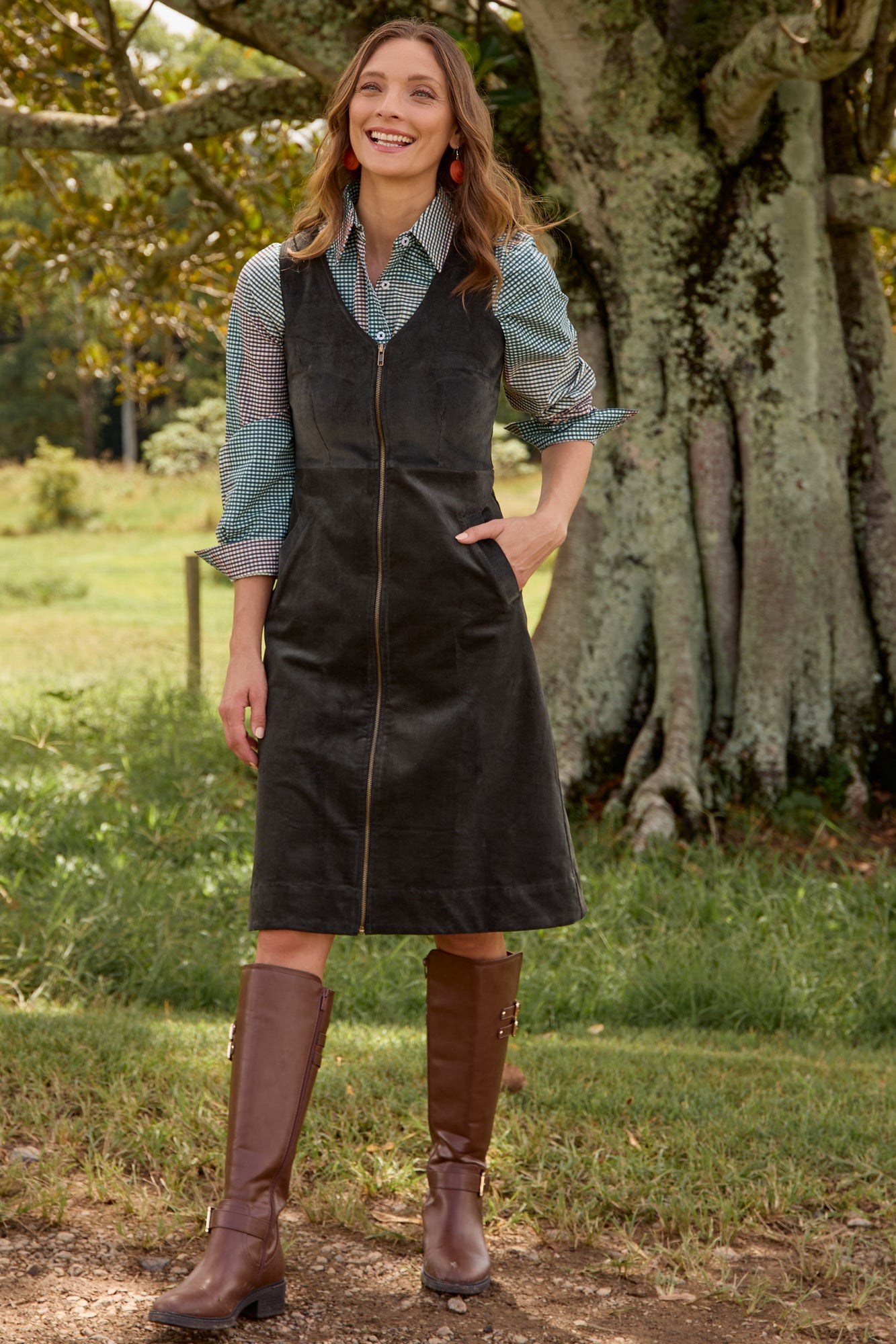 Mila Pinafore Juniper Green