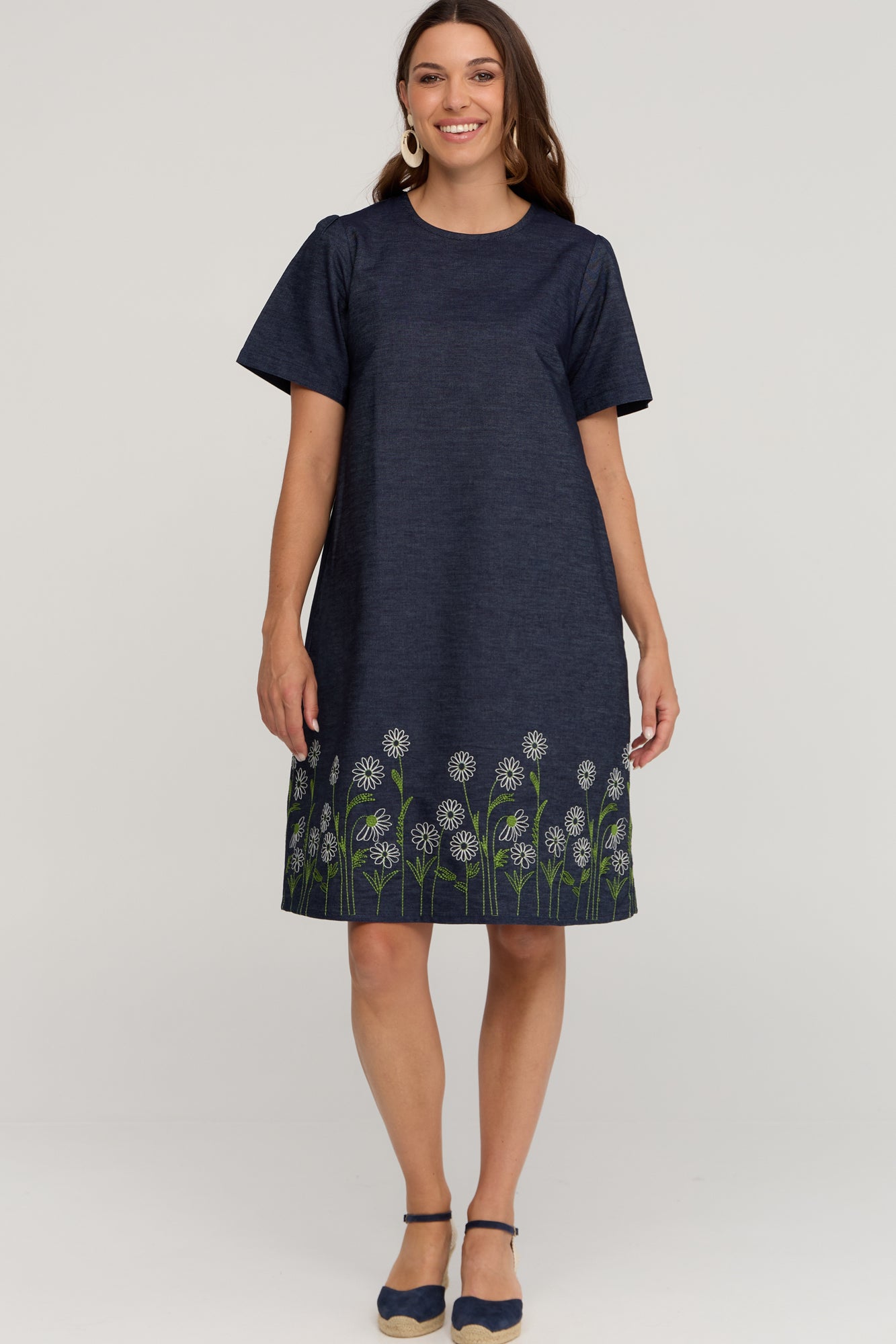 Miley Dress Denim Daisies