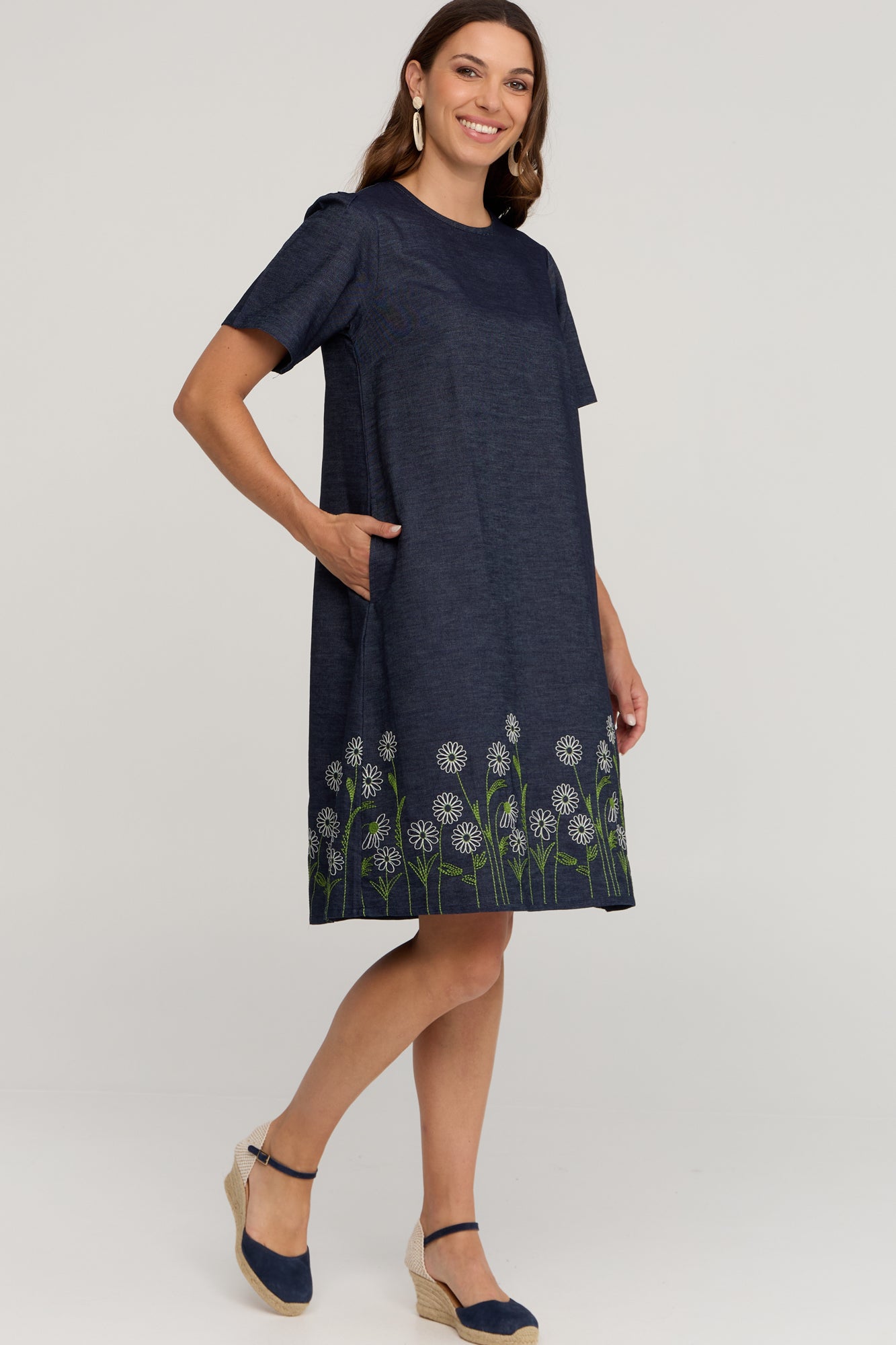 Miley Dress Denim Daisies