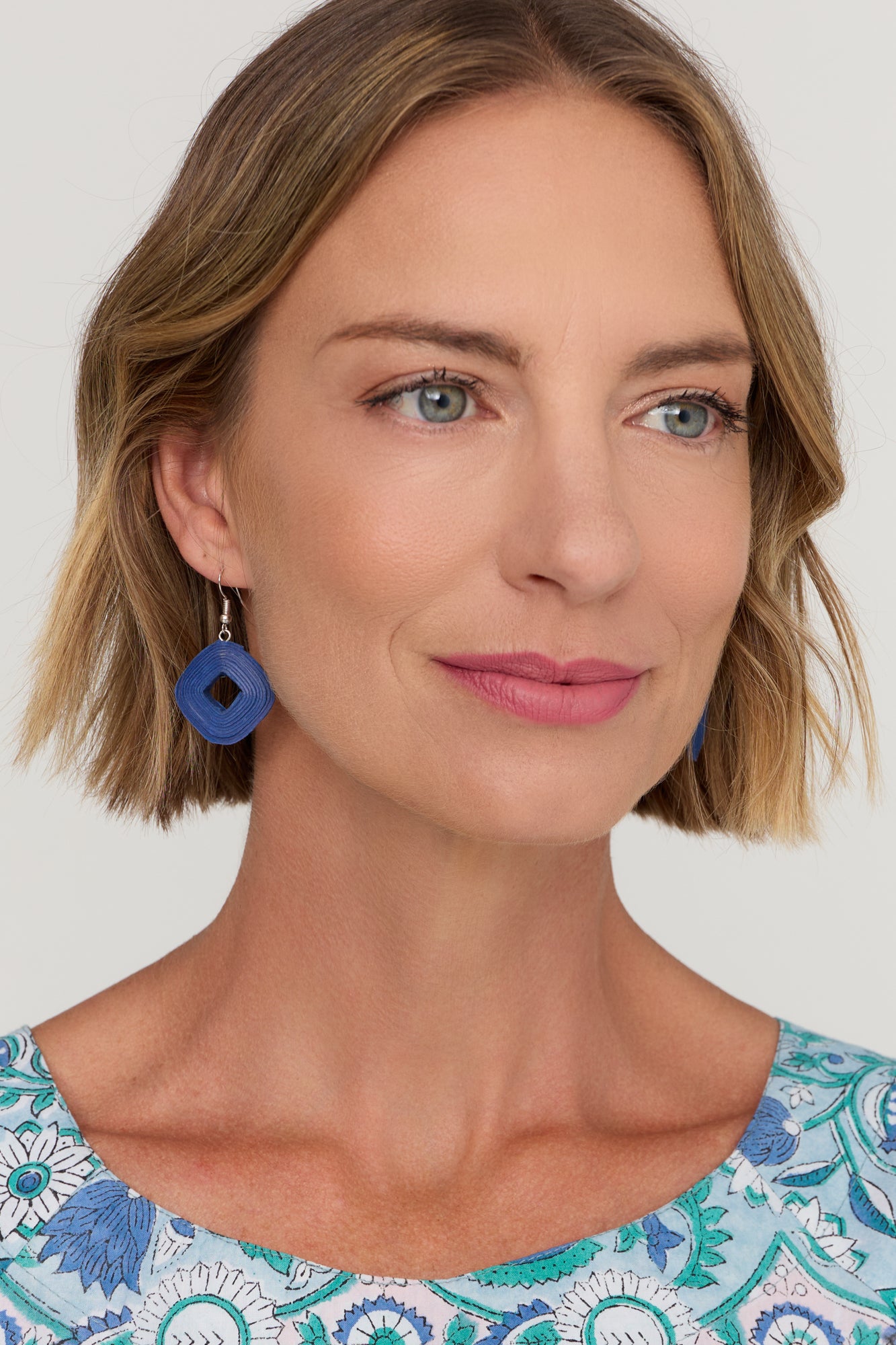 Square Earrings Navy Blue