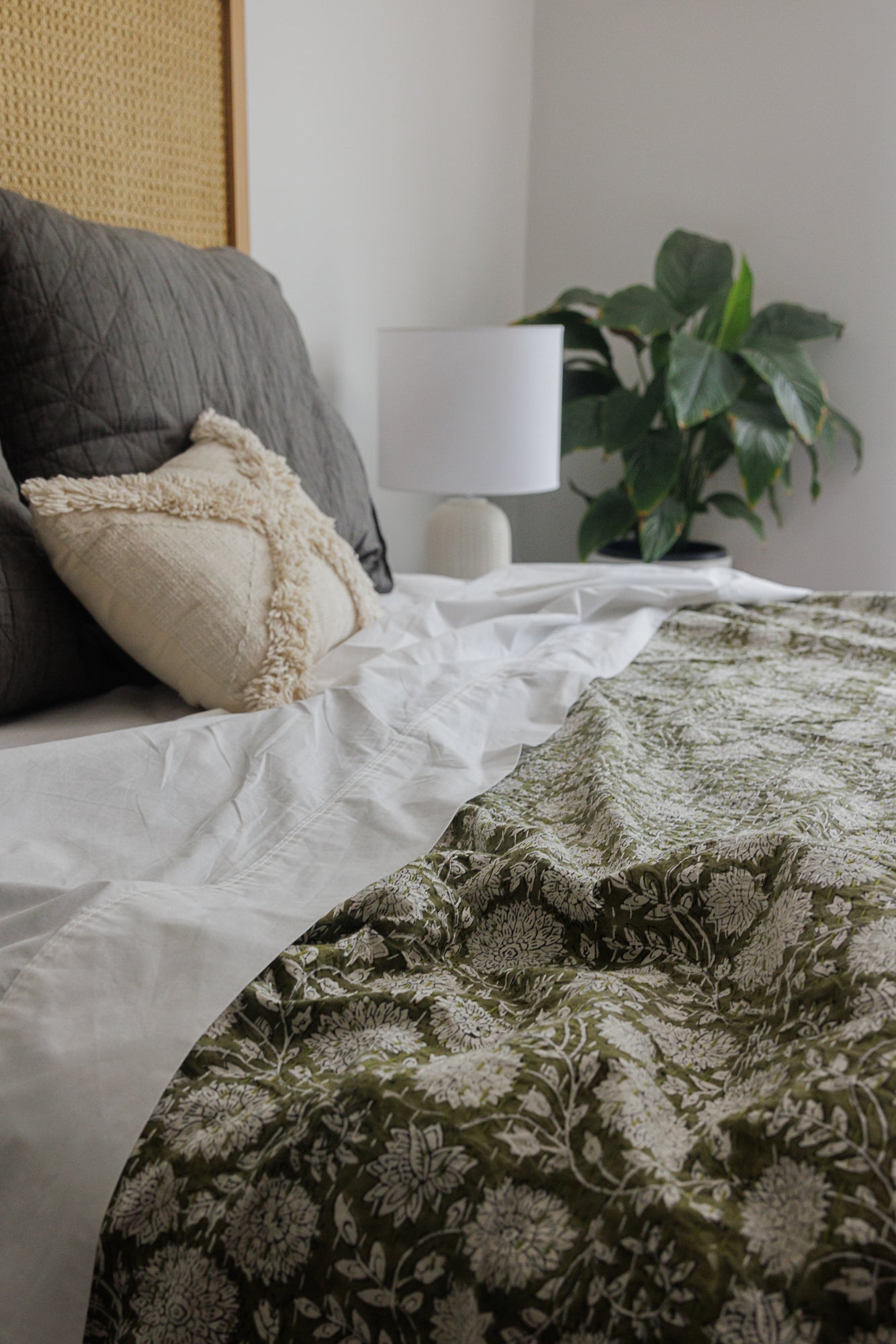 Kantha Quilt Olive Flowers