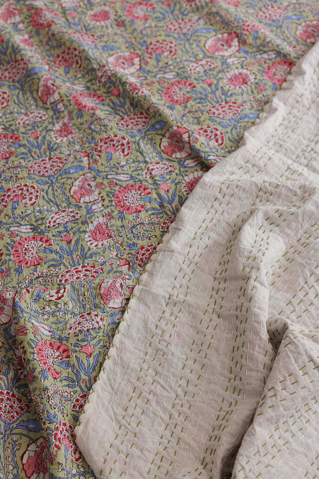 Kantha Quilt Pastel Roses