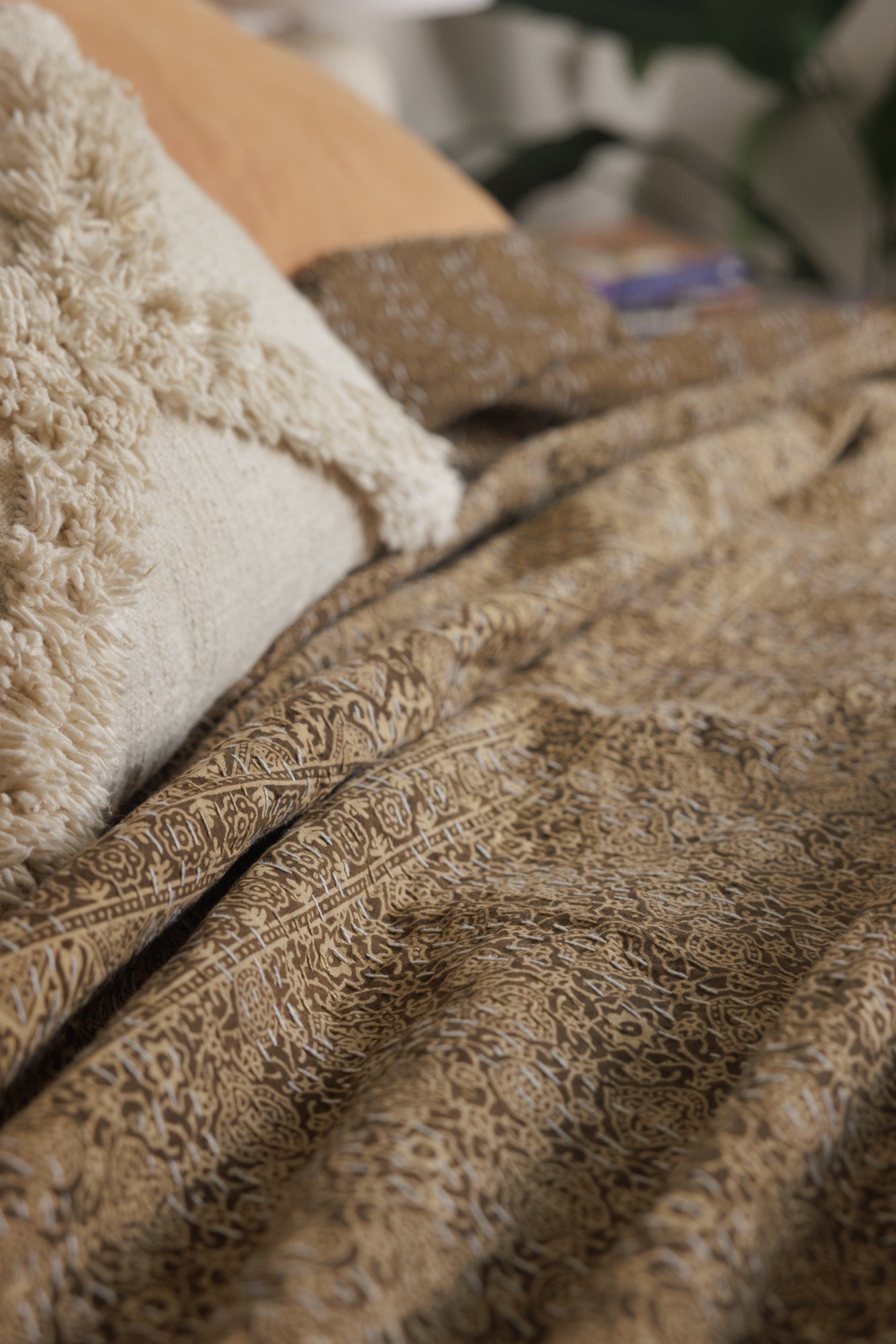 Kantha Quilt Walnut Mosaic
