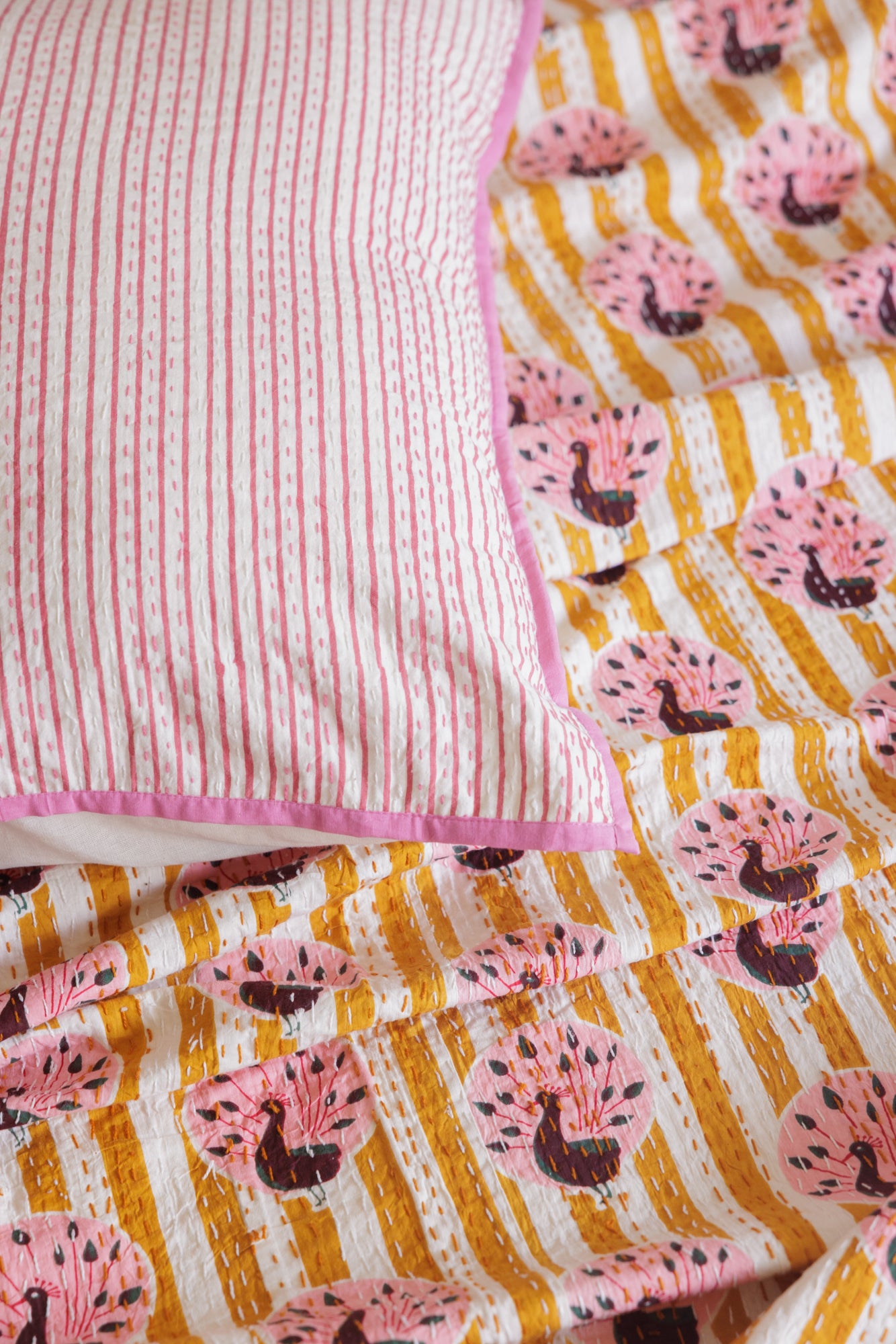 Kantha Quilt Peacock Stripes