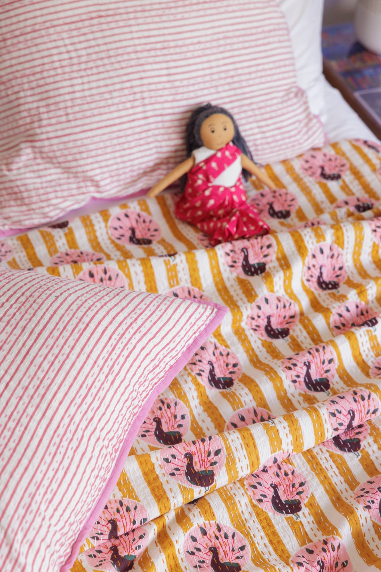 Kantha Quilt Peacock Stripes