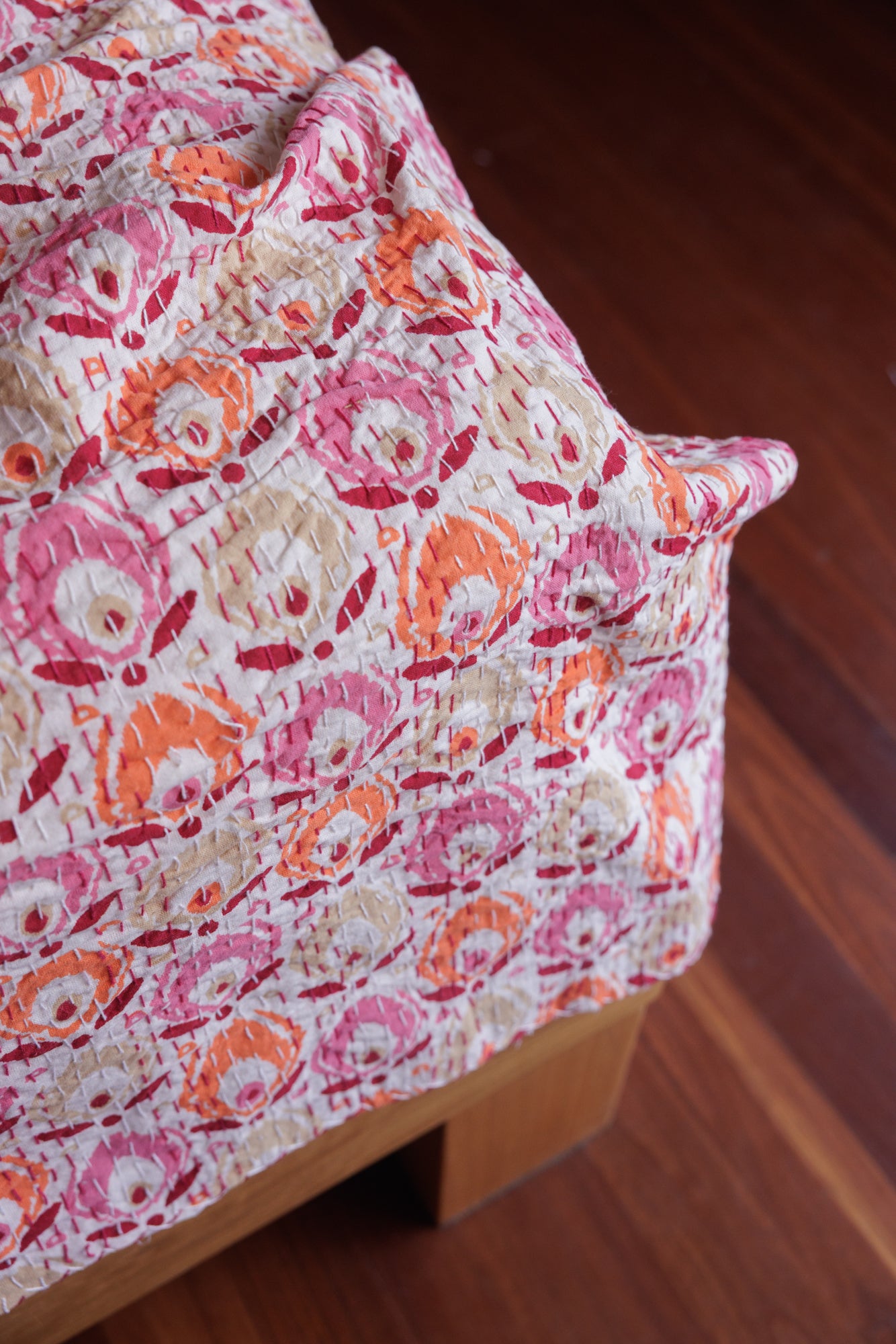 Kantha Quilt Rosebloom Leaves