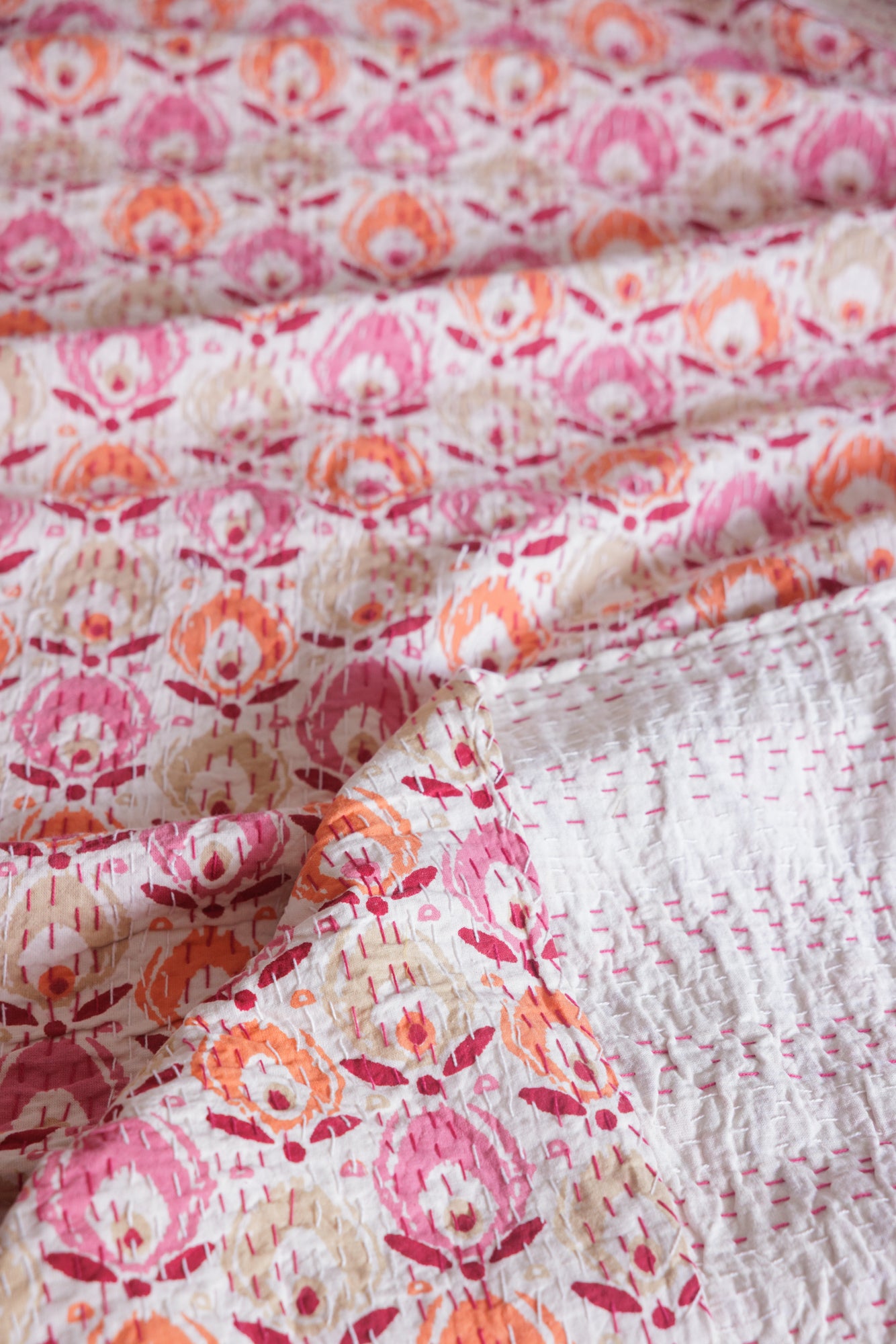 Kantha Quilt Rosebloom Leaves