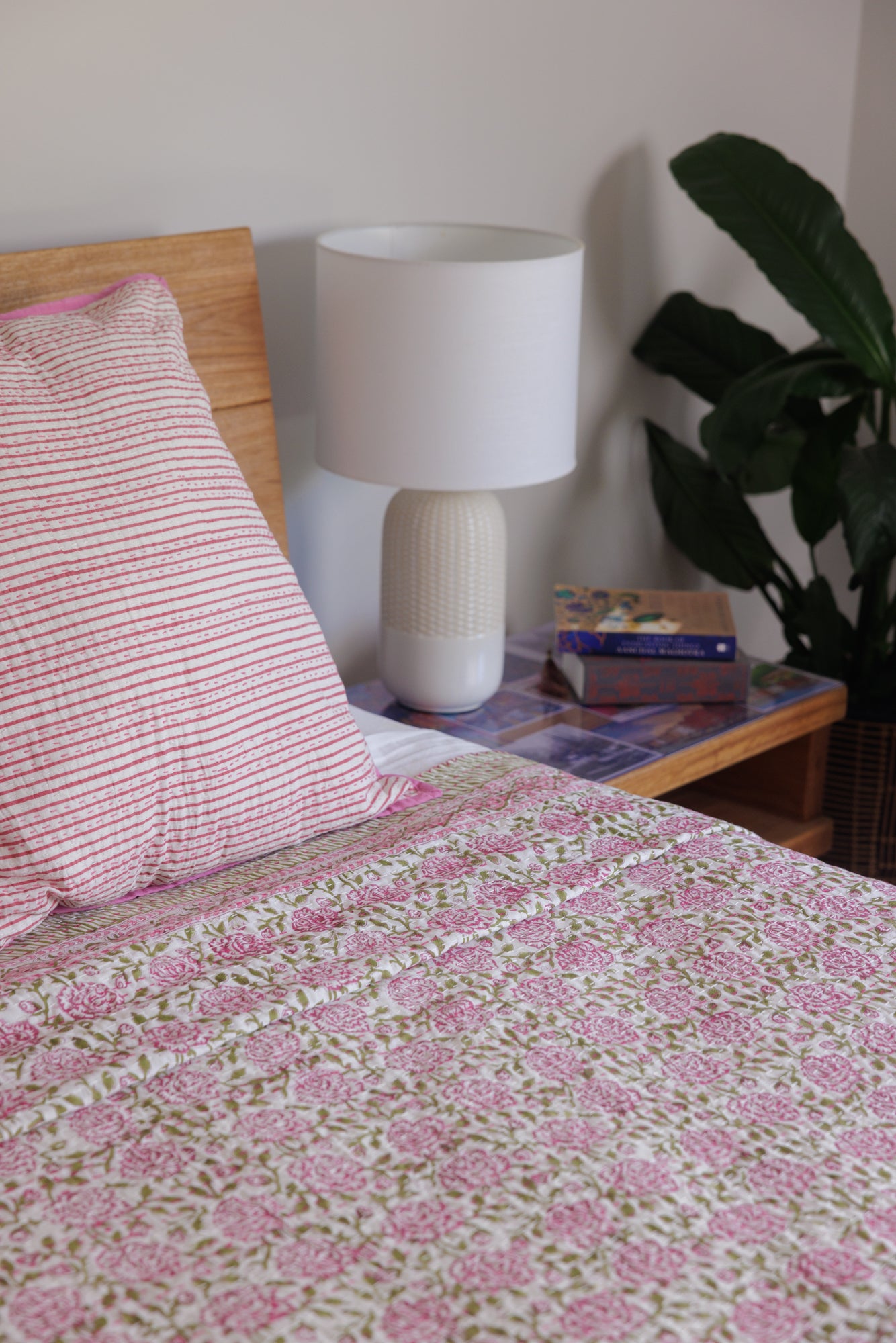 Kantha Quilt Pink Rose Bouquet