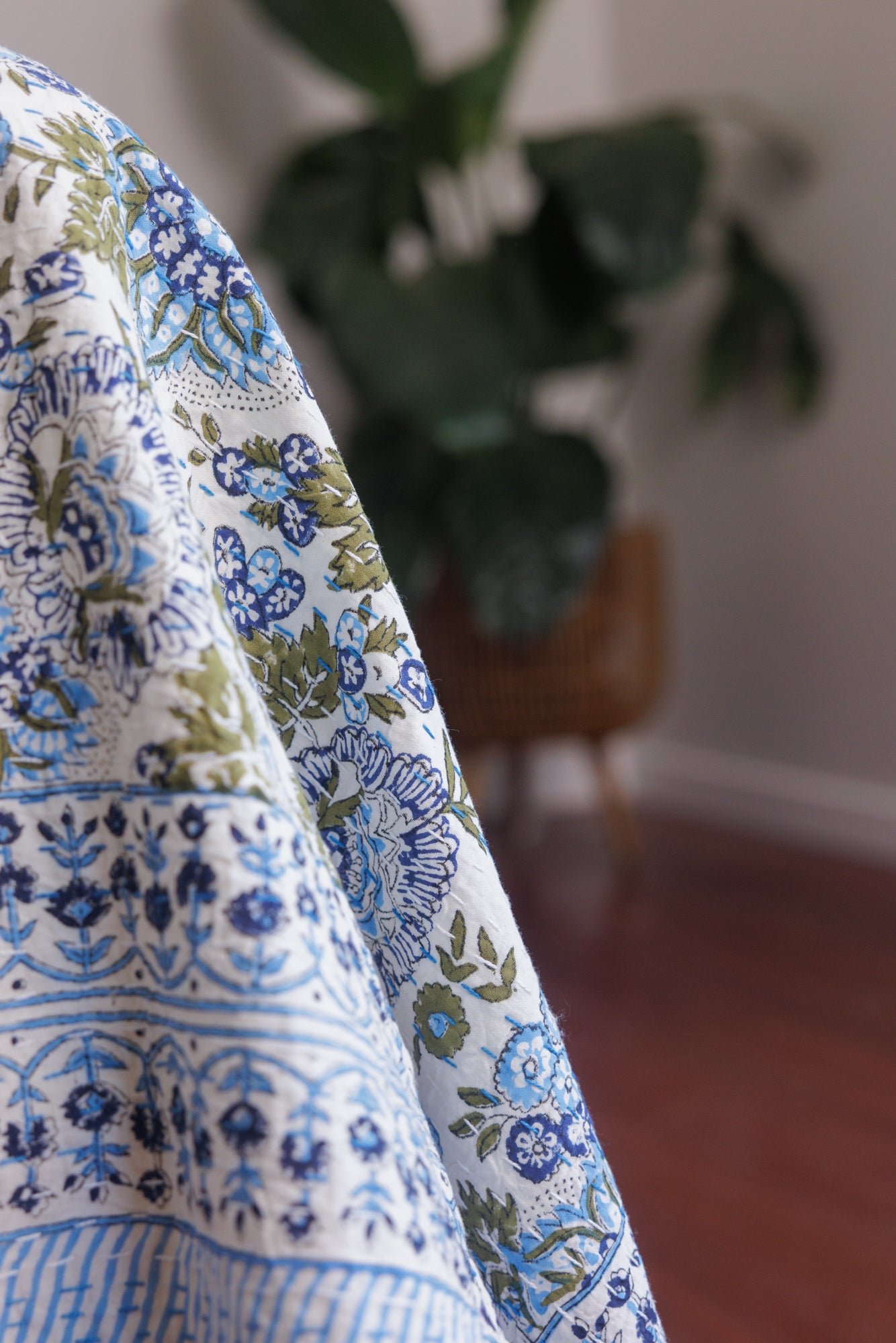 Kantha Quilt Seaside Flowers