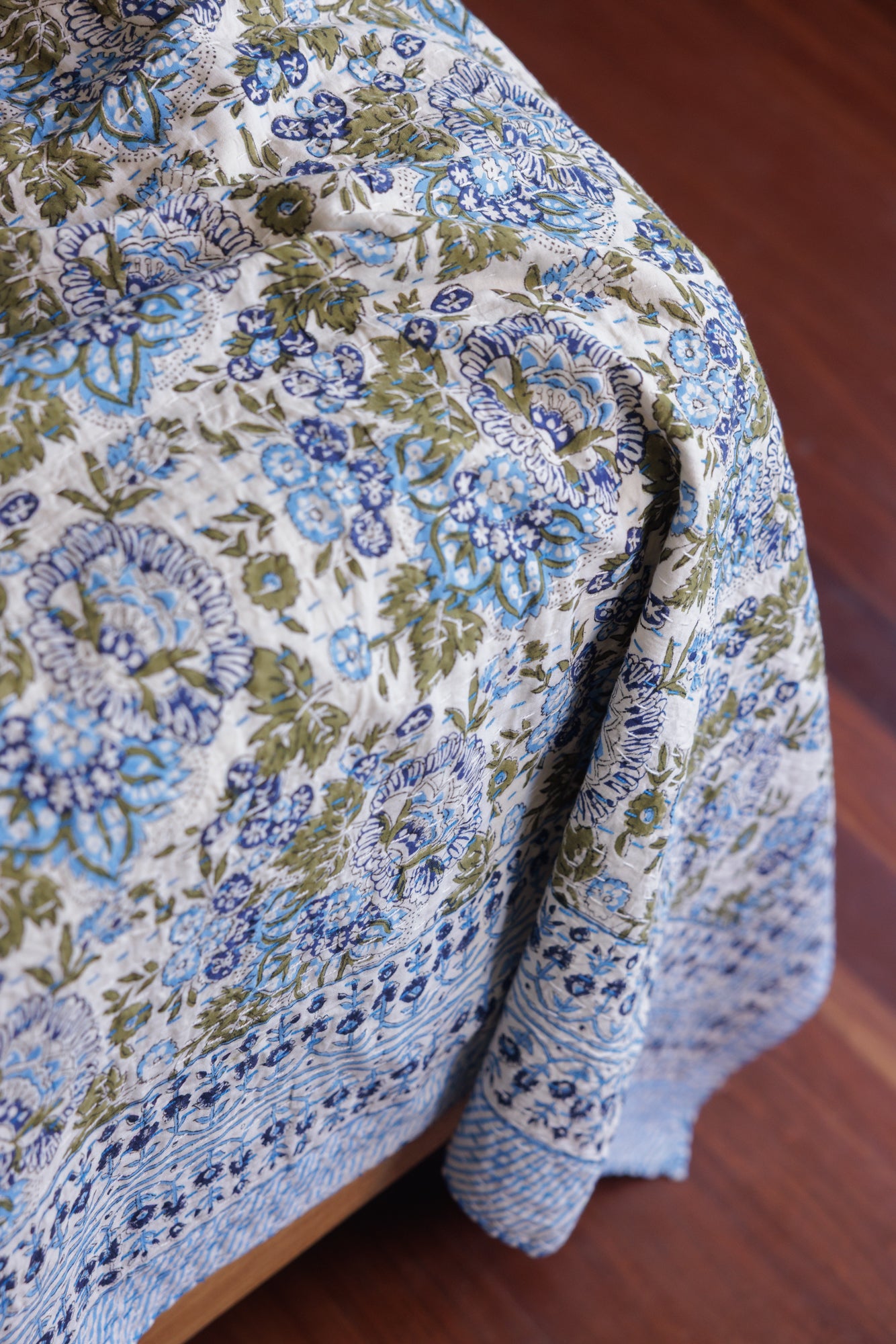 Kantha Quilt Seaside Flowers