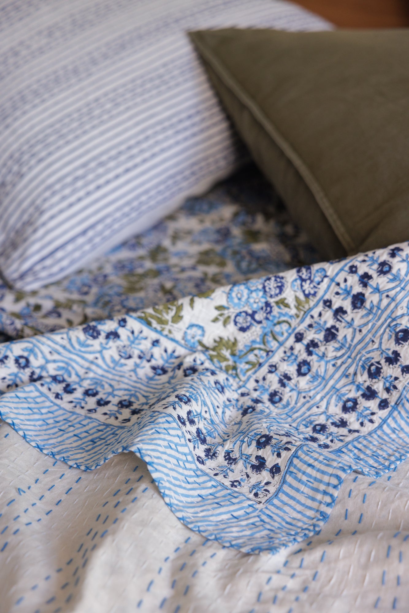 Kantha Quilt Seaside Flowers