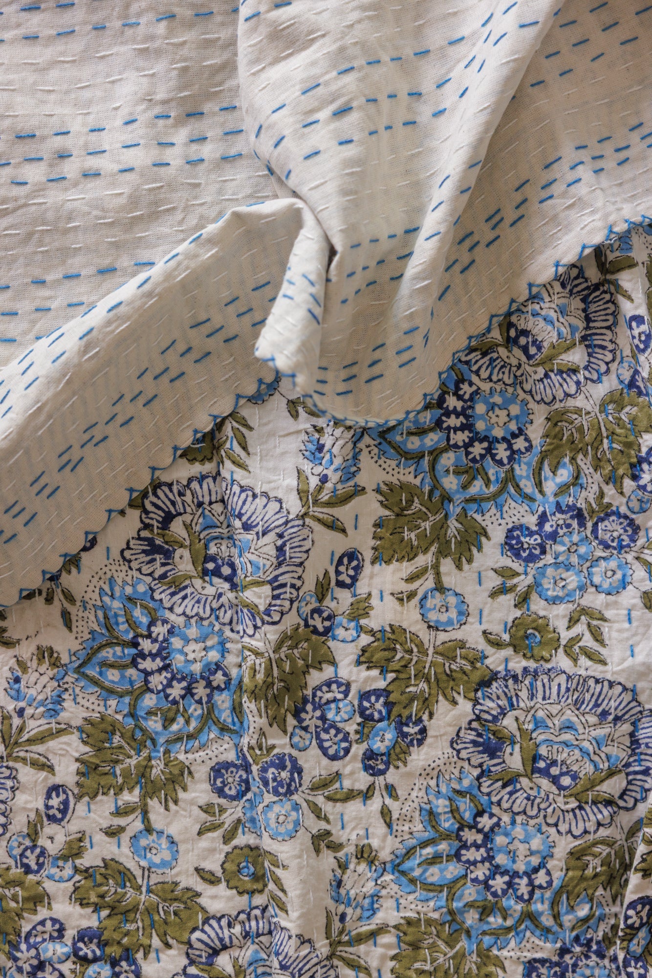Kantha Quilt Seaside Flowers